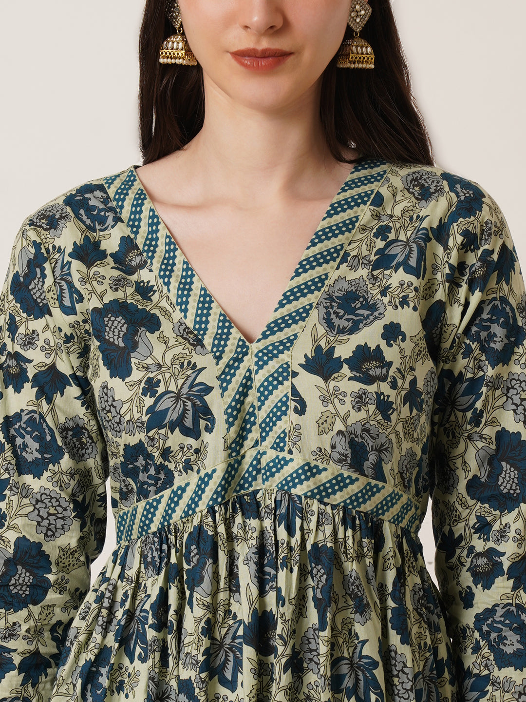 U&F Women Floral Print Empire Cotton Kurti