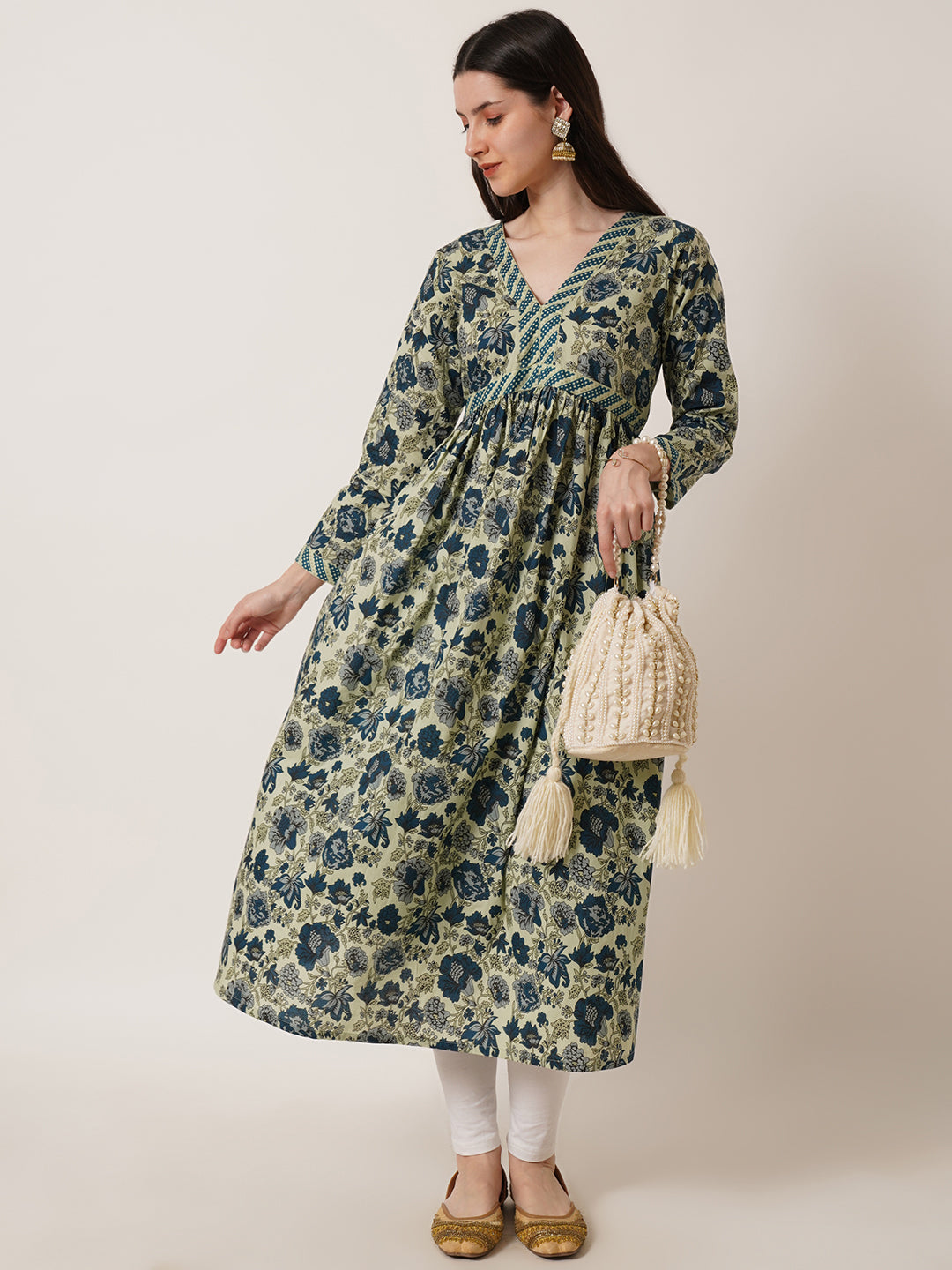 U&F Women Floral Print Empire Cotton Kurti