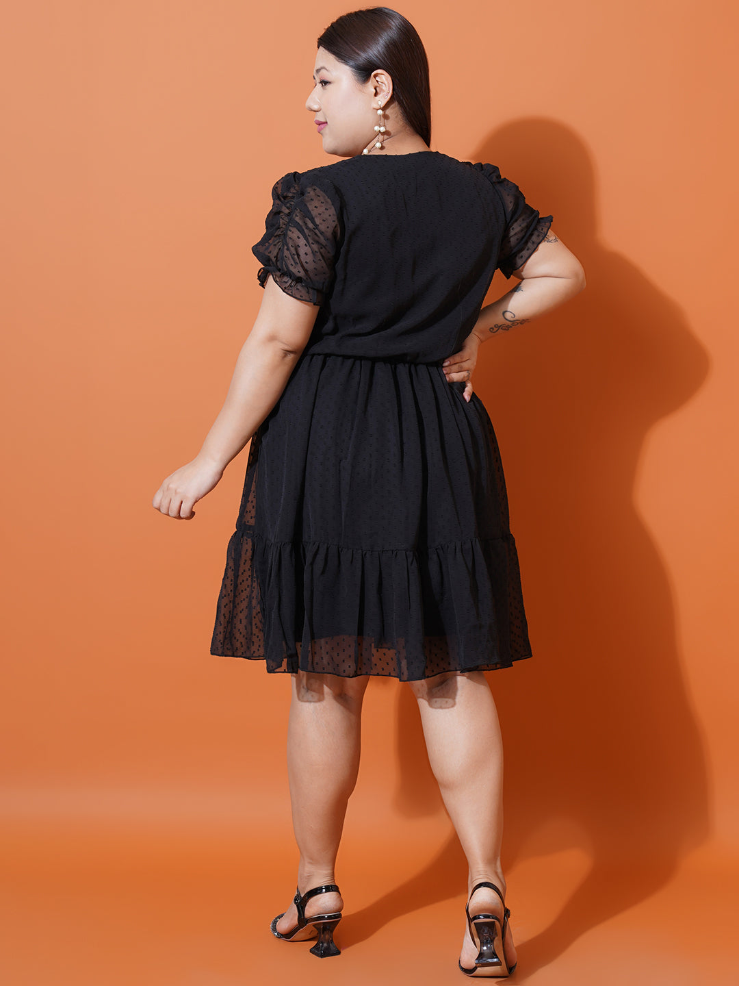 Women Plus Size Black Georgette Fit & Flare Dress