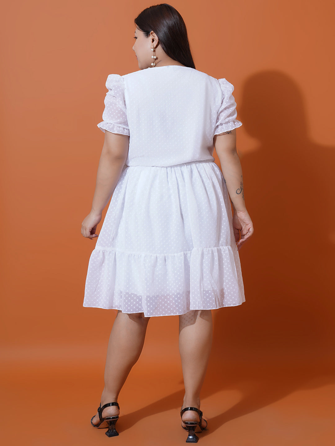 Women Plus Size White Georgette Fit & Flare Dress
