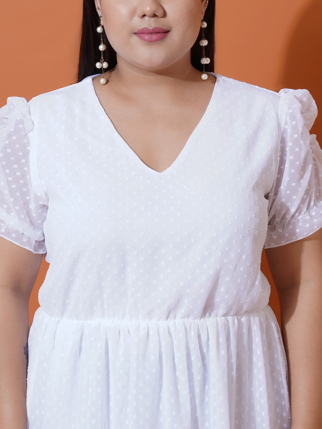 Women Plus Size White Georgette Fit & Flare Dress