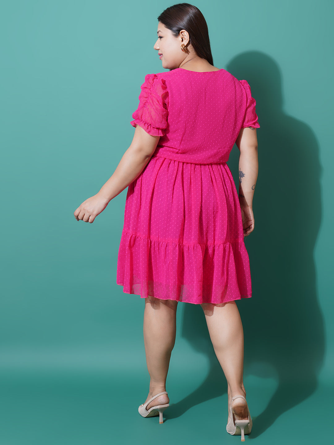 Women Plus Size Magenta Georgette Fit & Flare Dress