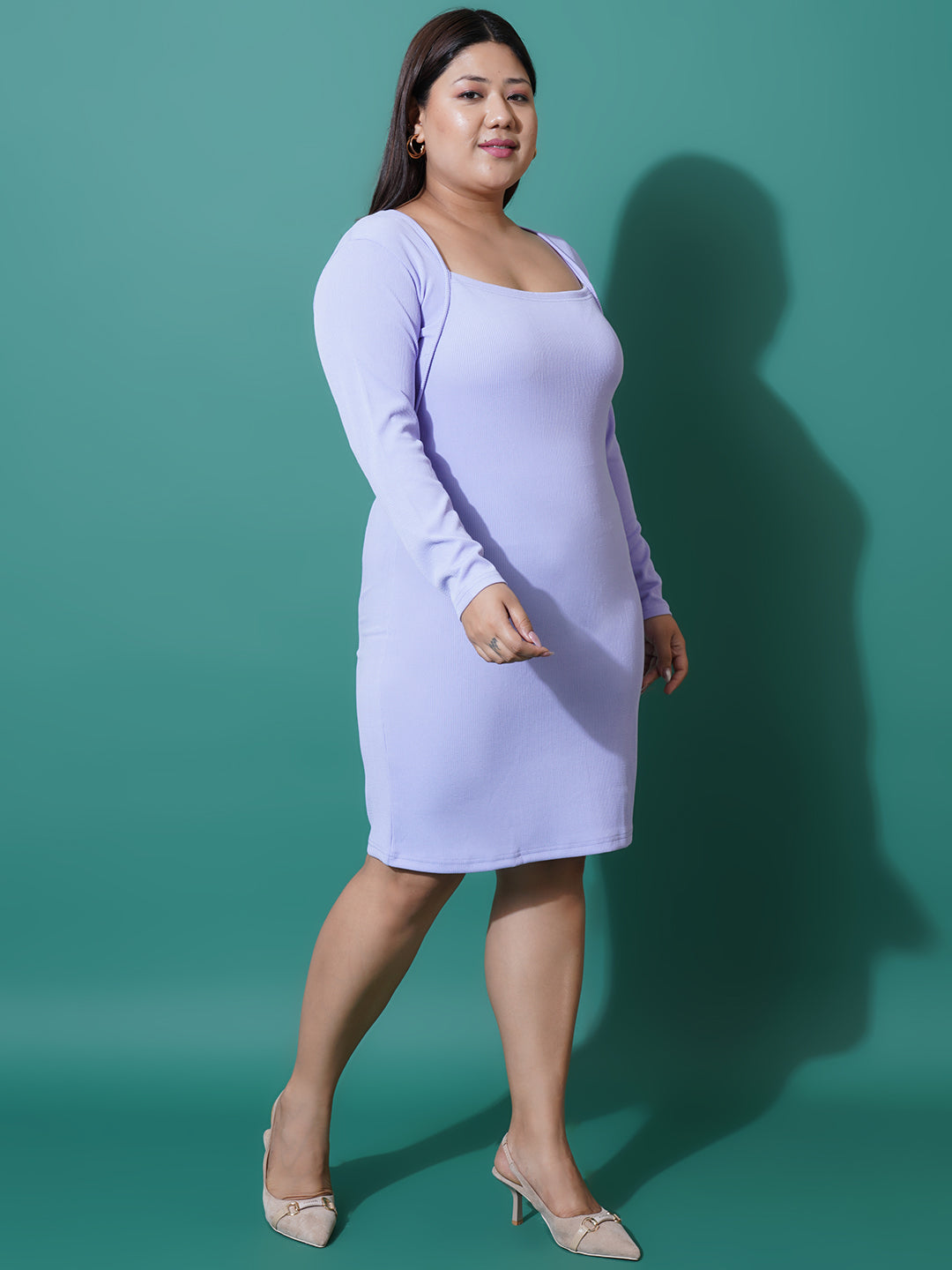 Women Plus Size Lavender Square Neck Scuba Bodycon Dress