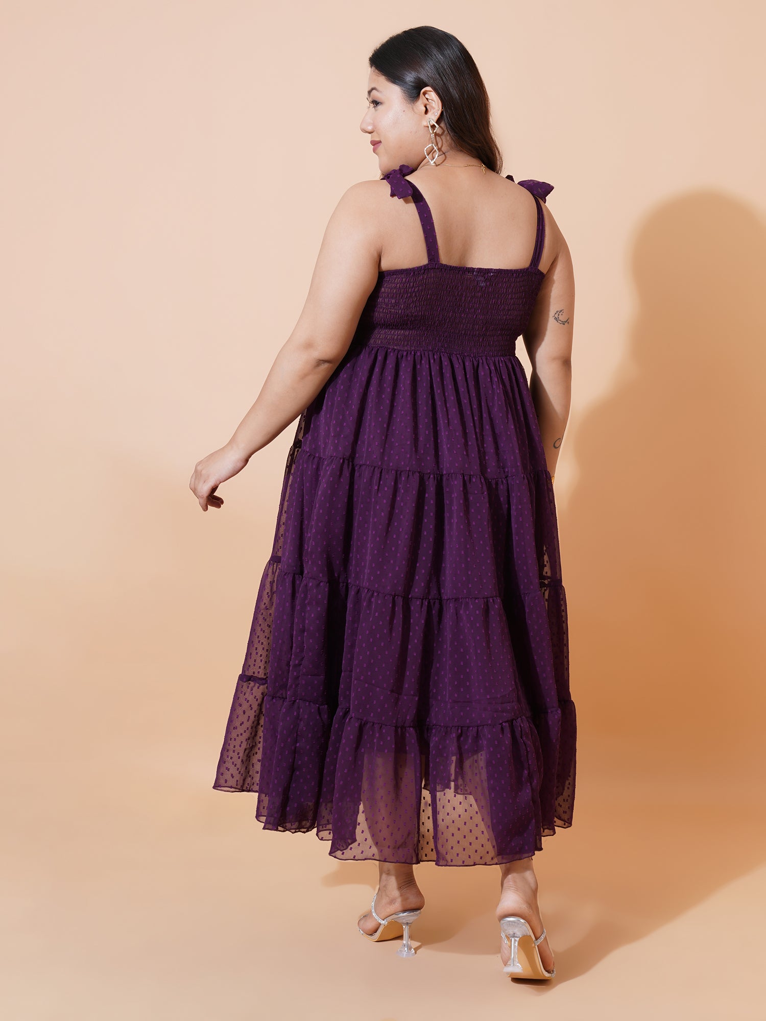 Women Plus Size Self Design Fit & Flare Maxi Dress