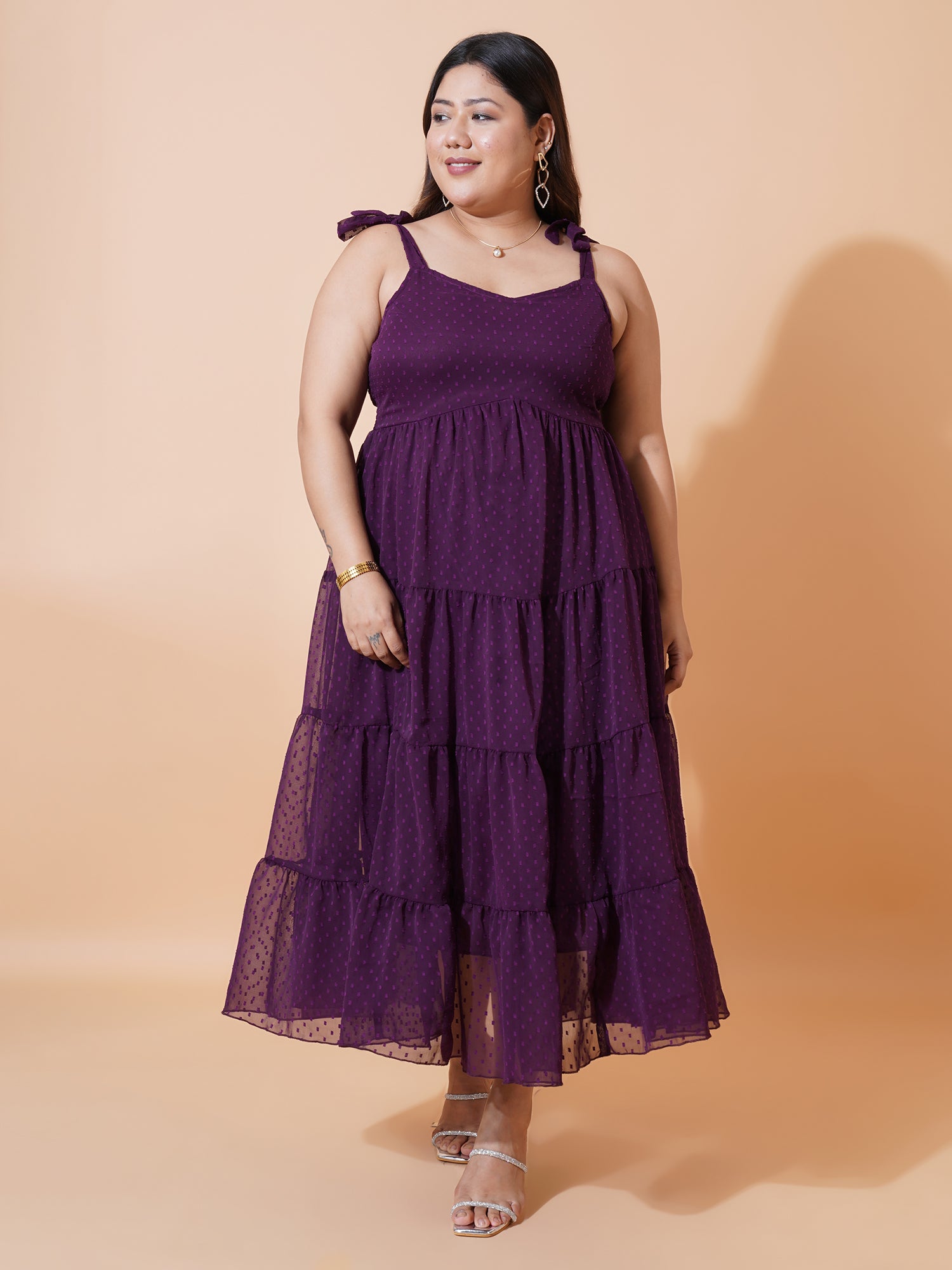 Women Plus Size Self Design Fit & Flare Maxi Dress
