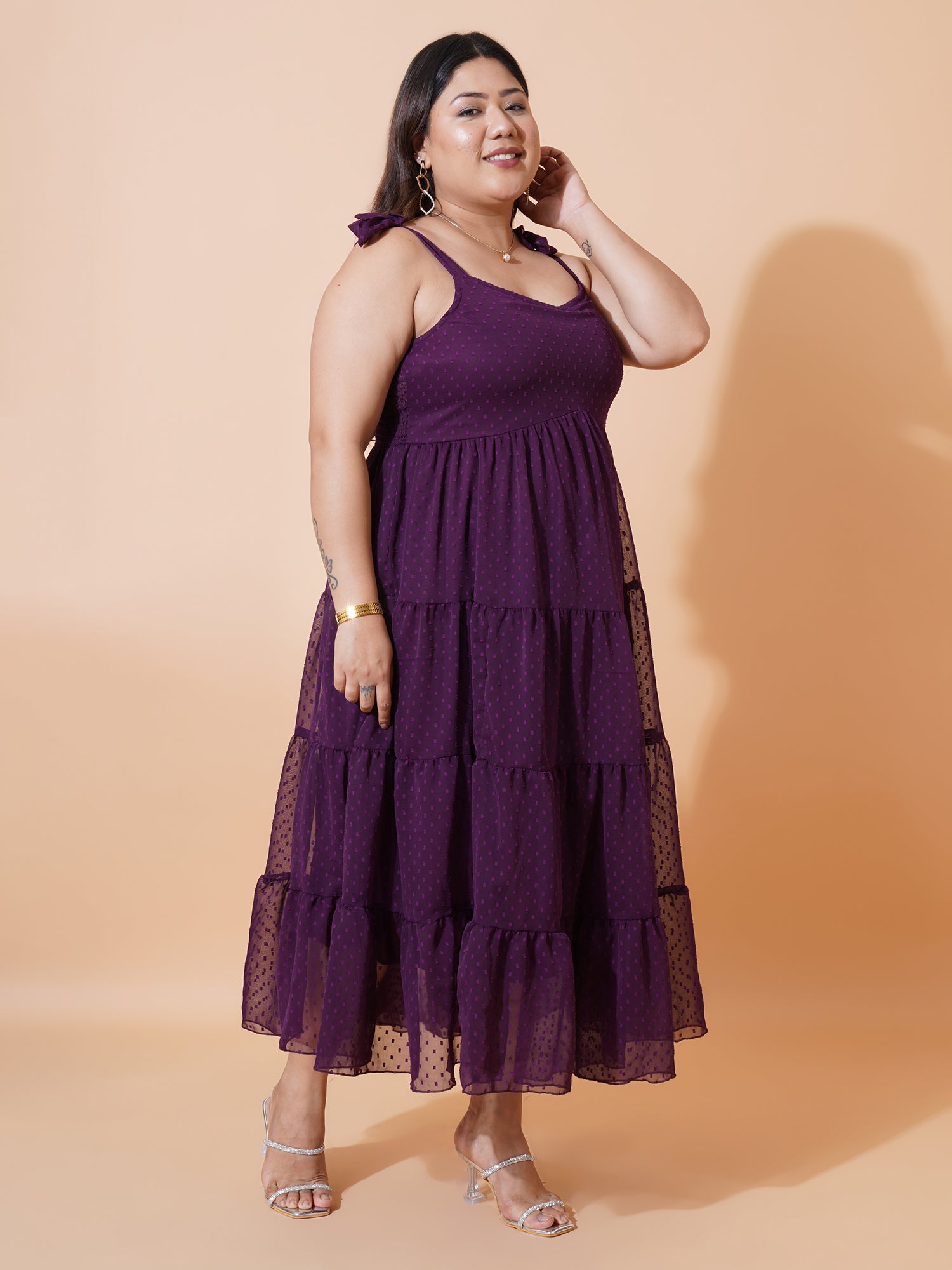 Women Plus Size Self Design Fit & Flare Maxi Dress