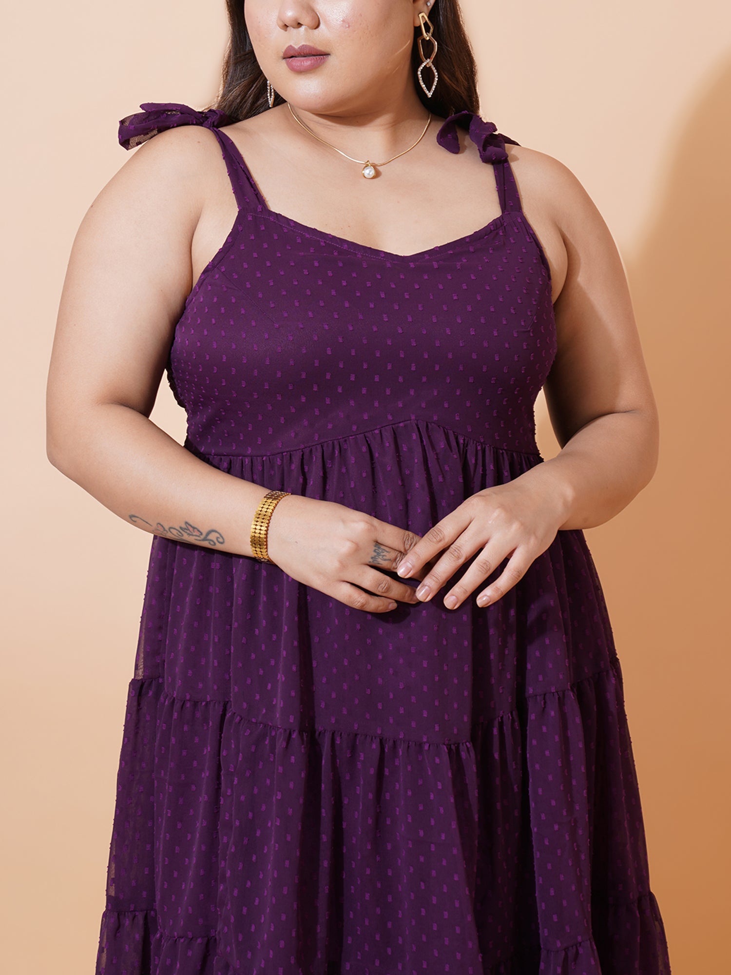 Women Plus Size Self Design Fit & Flare Maxi Dress