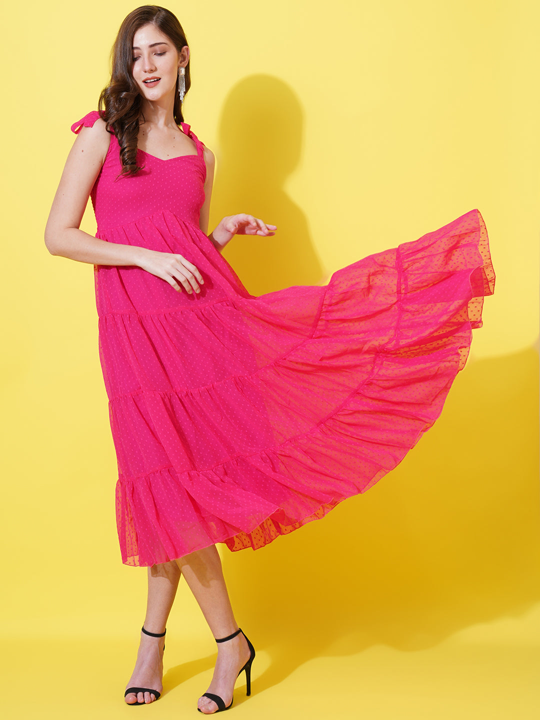 Women Shoulder Straps A-Line Midi Dress