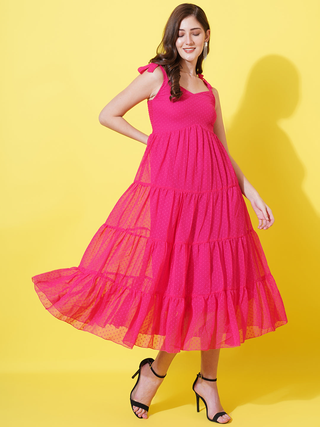 Women Shoulder Straps A-Line Midi Dress