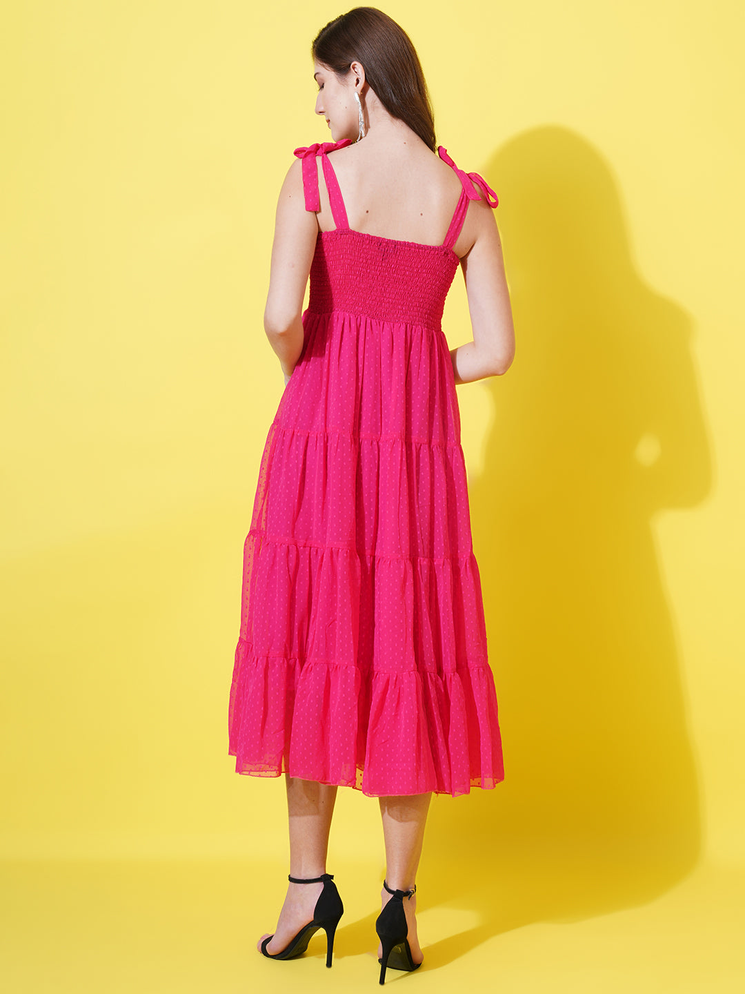 Women Shoulder Straps A-Line Midi Dress