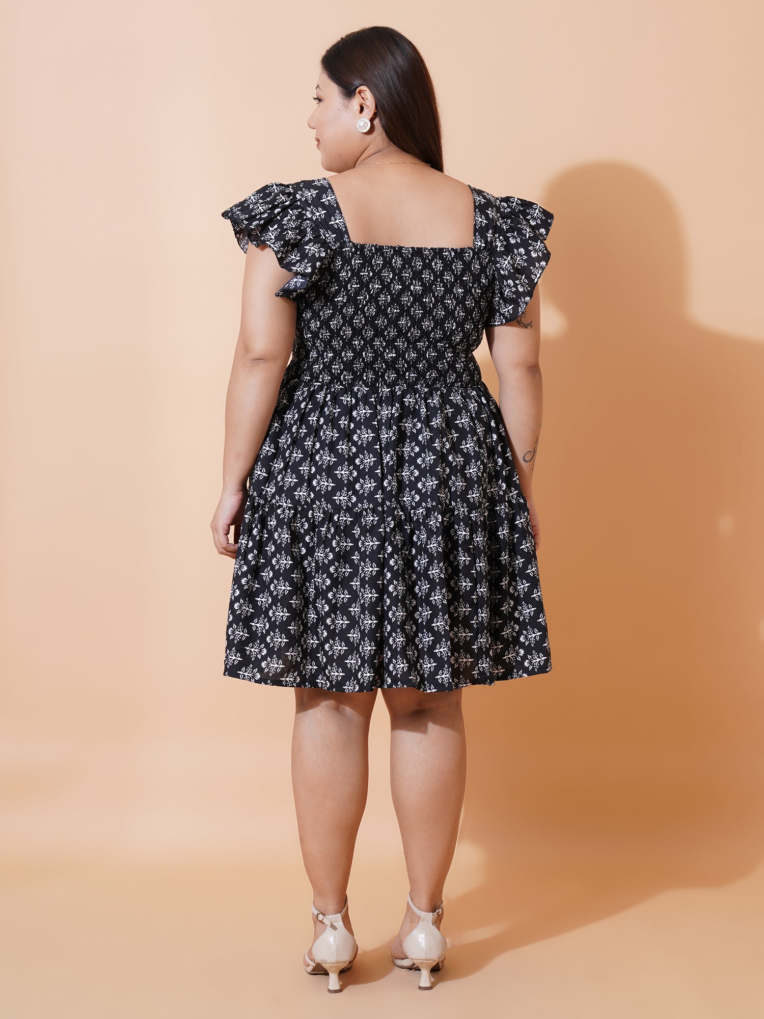 Women Plus Size Polka Dot Print Puff Sleeve Ruffled Fit & Flare Dress
