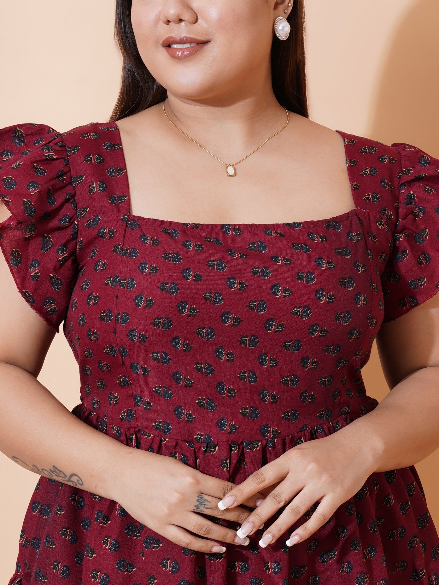 Women Plus Size Floral Print Ruffled Fit & Flare Dress