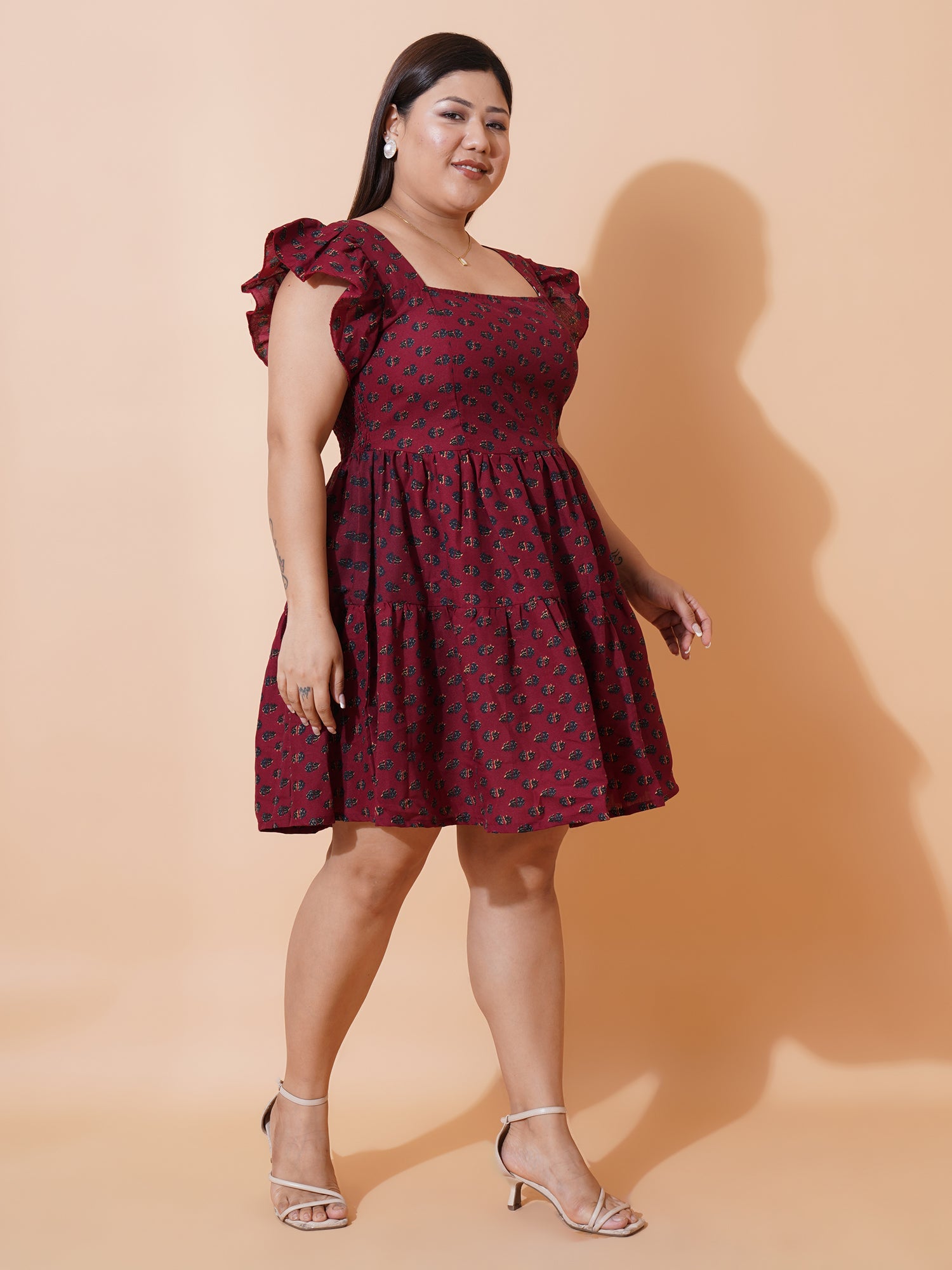 Women Plus Size Floral Print Ruffled Fit & Flare Dress