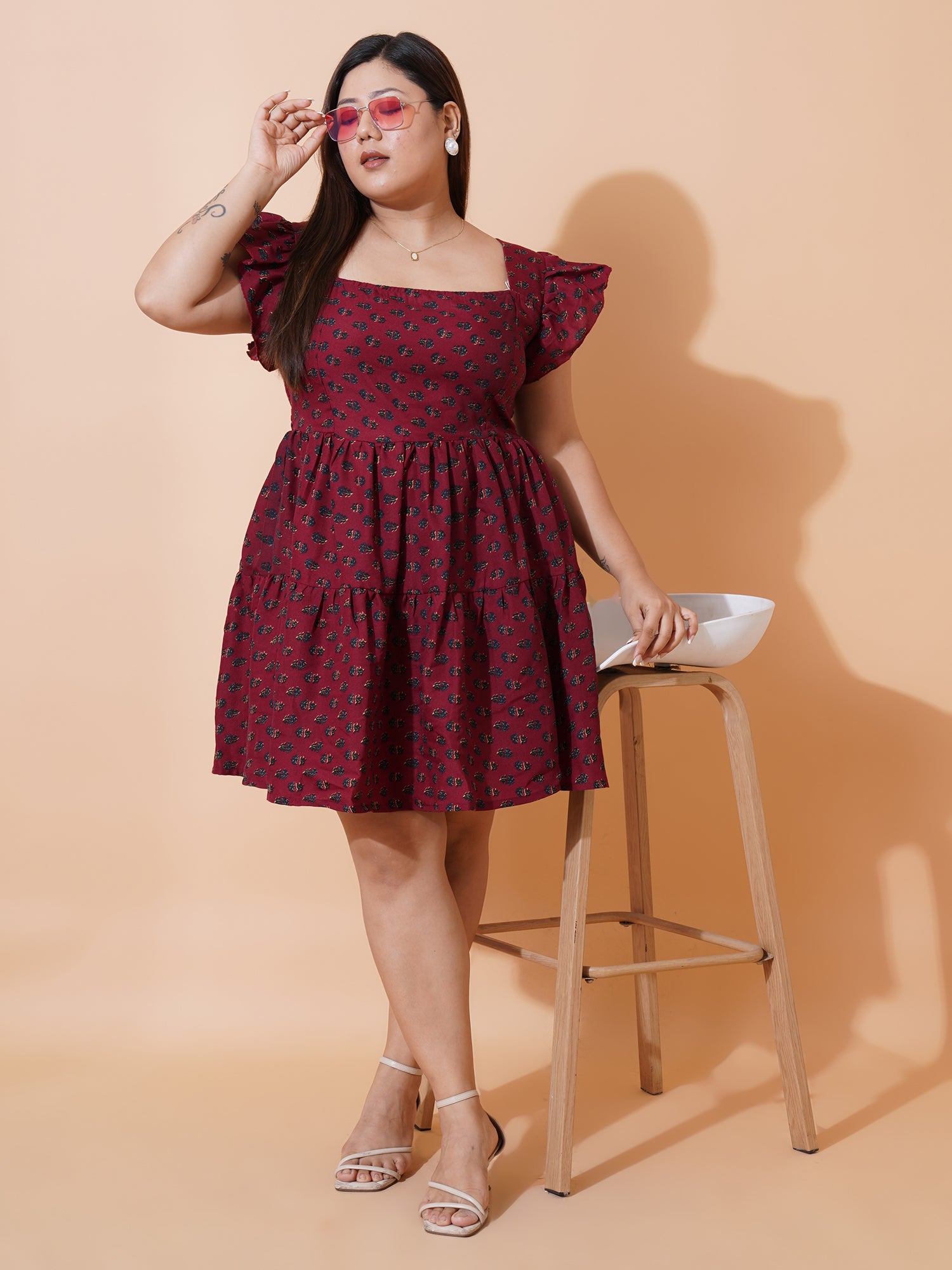 Women Plus Size Floral Print Ruffled Fit & Flare Dress