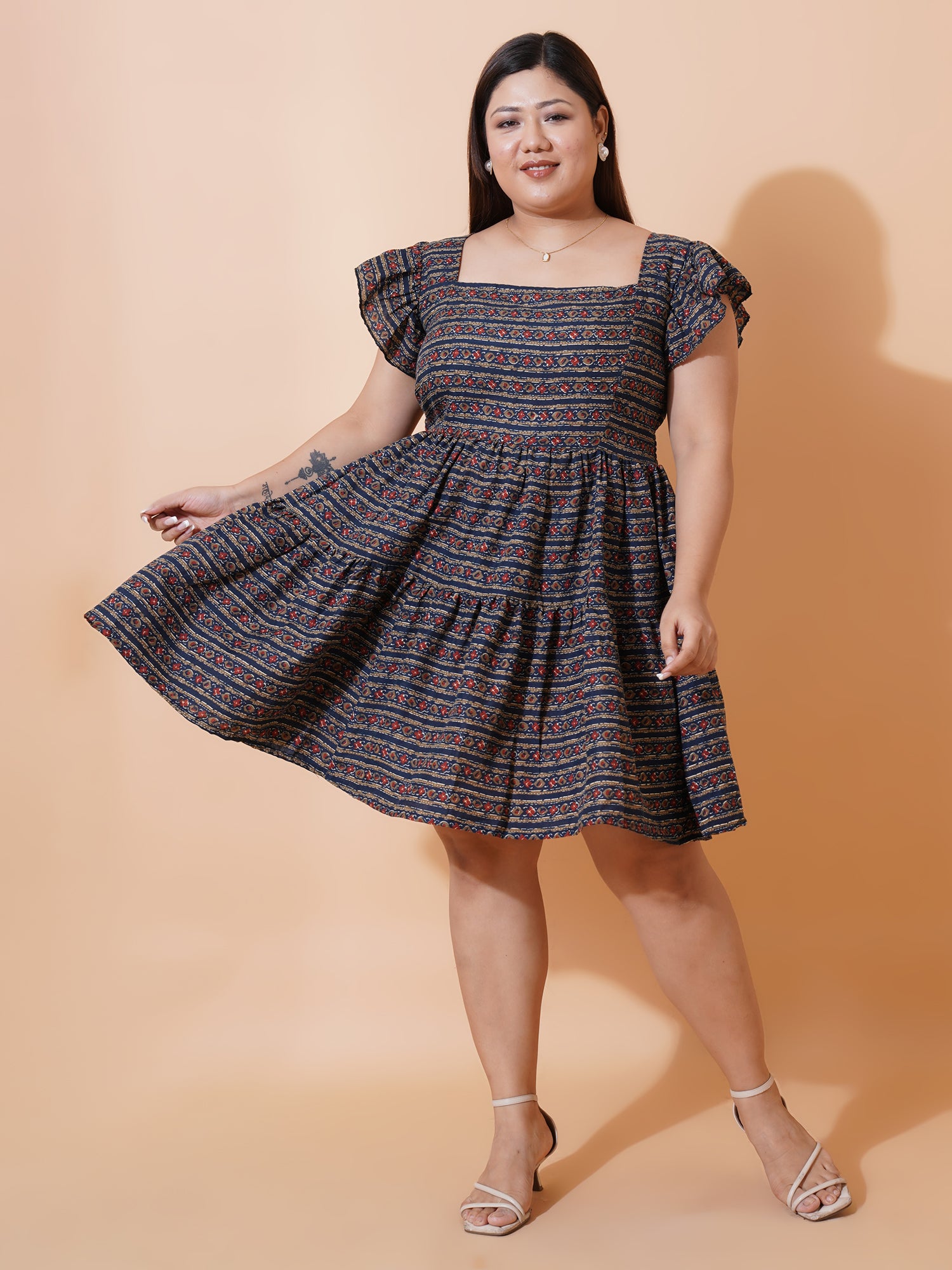 Women Plus Size Floral Print Ruffled Fit & Flare Dress