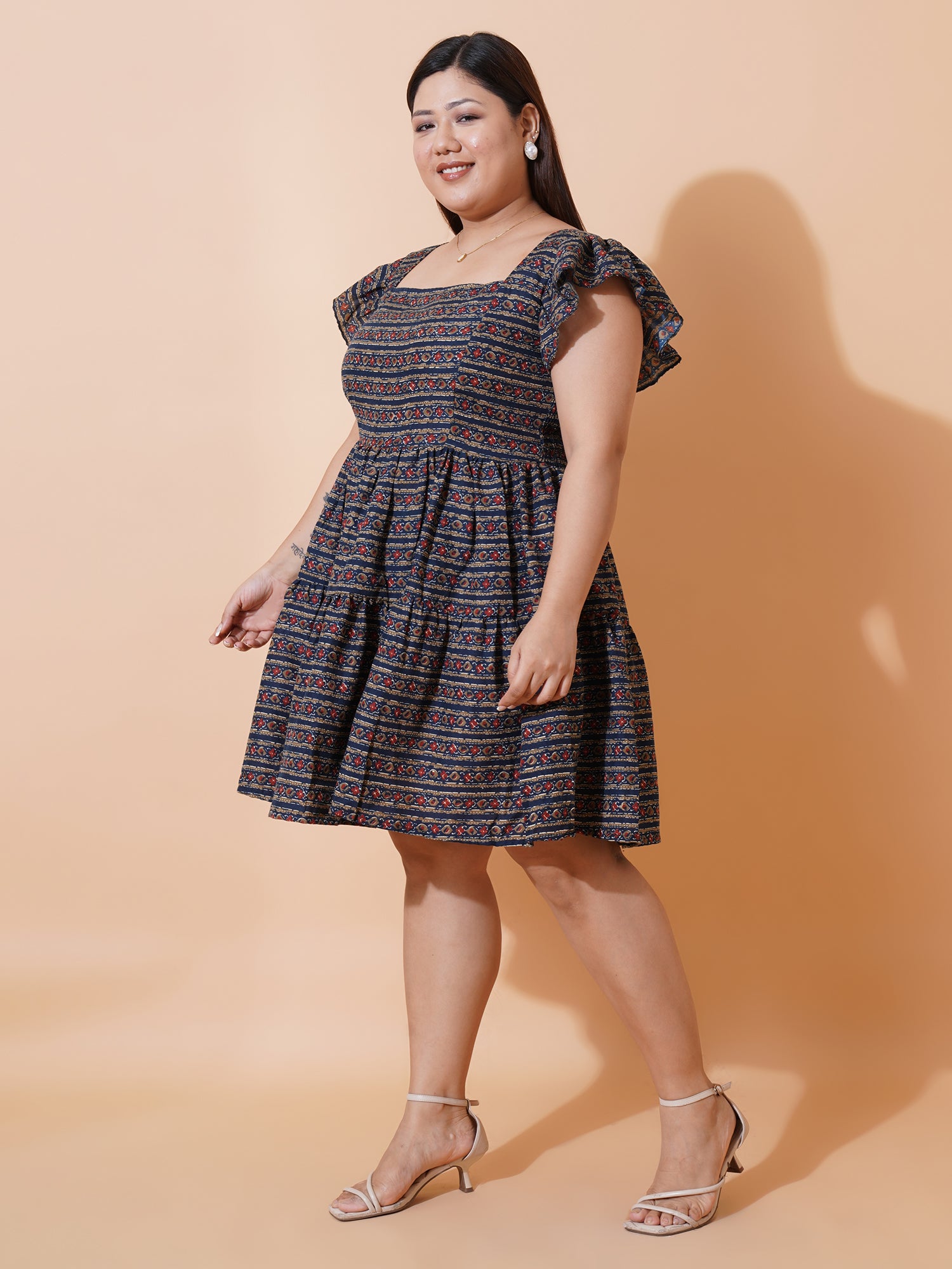 Women Plus Size Floral Print Ruffled Fit & Flare Dress