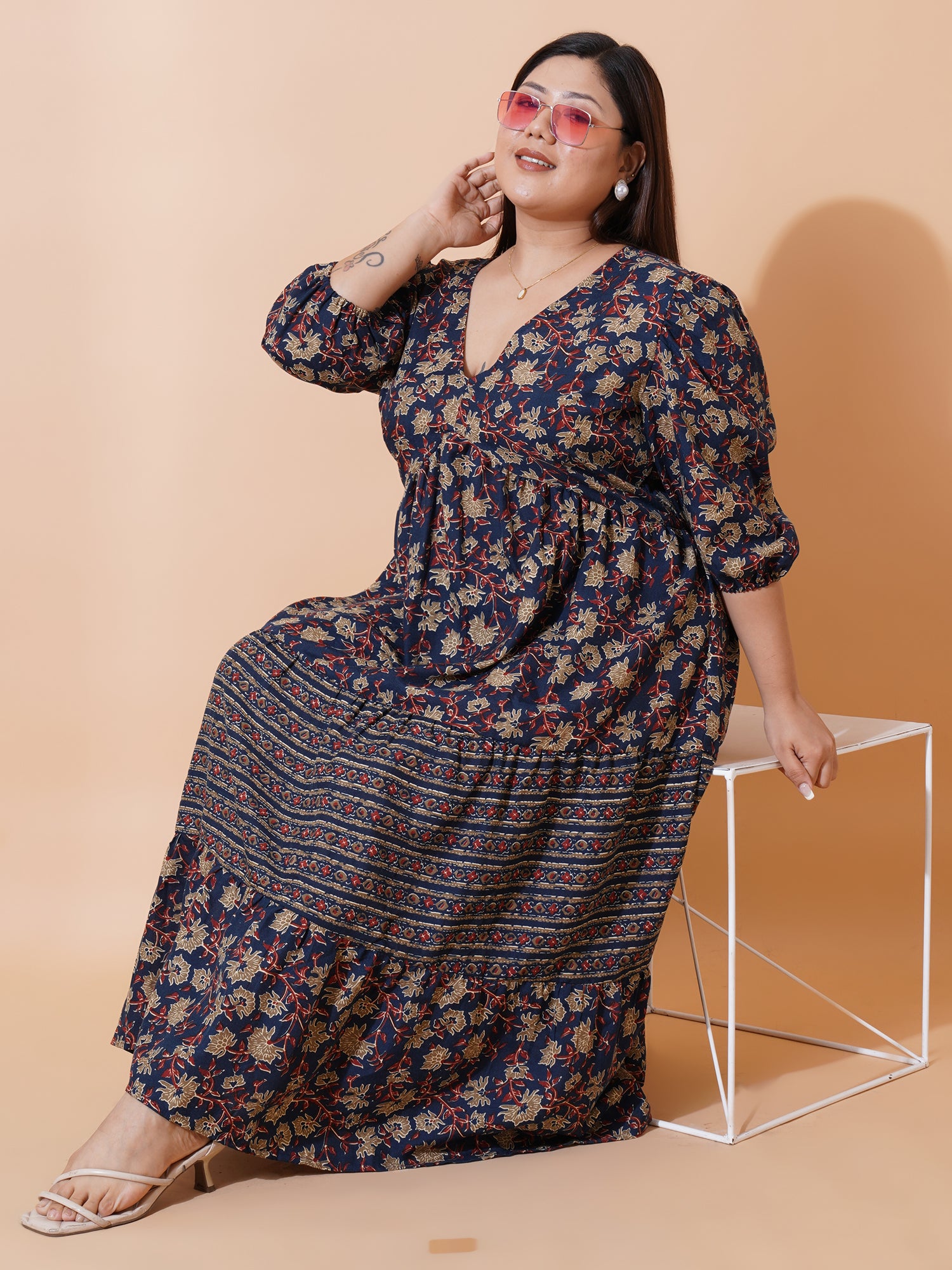 Women Plus Size Floral Print A-Line Maxi Dress