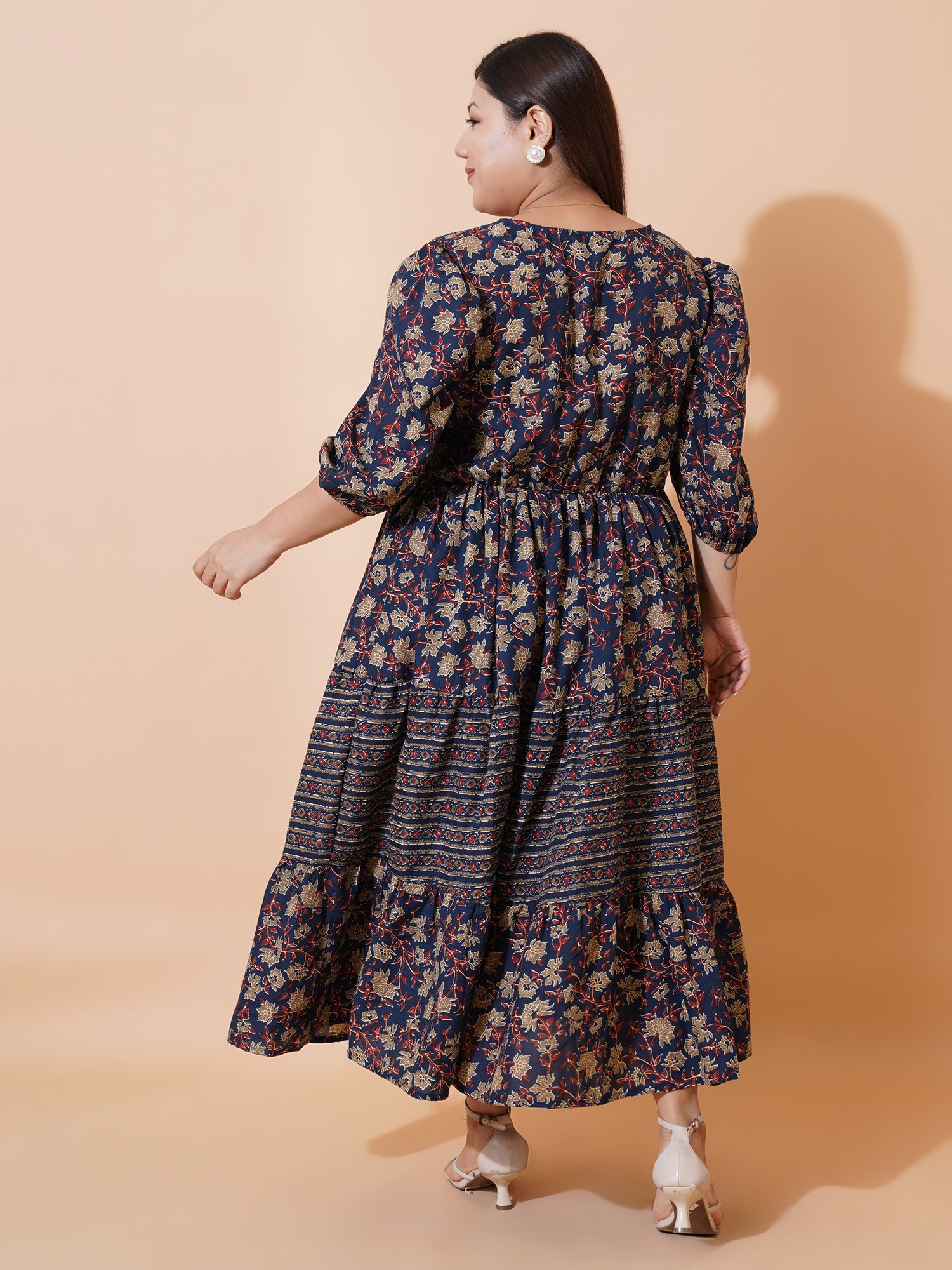 Women Plus Size Floral Print A-Line Maxi Dress