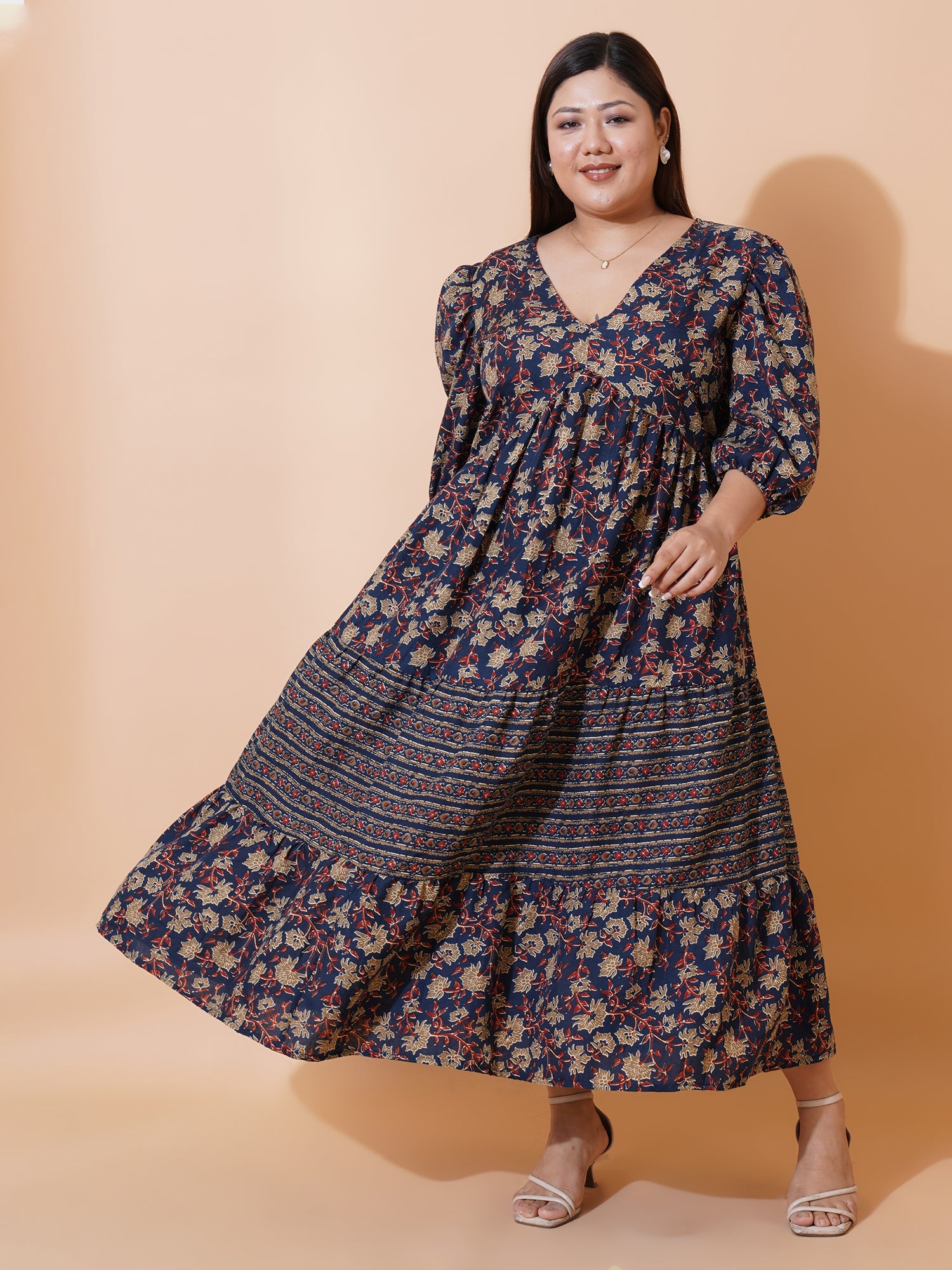 Women Plus Size Floral Print A-Line Maxi Dress