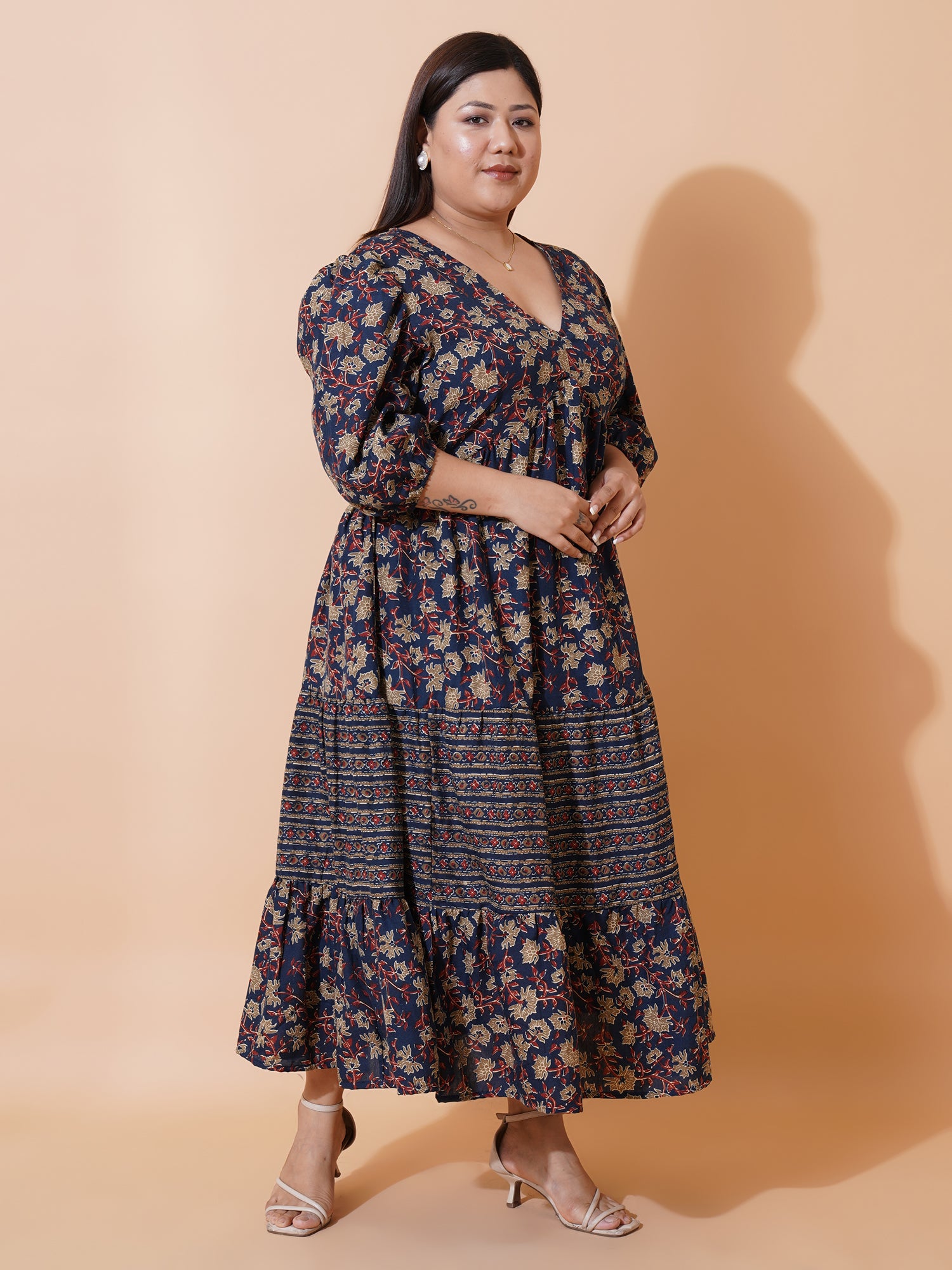Women Plus Size Floral Print A-Line Maxi Dress