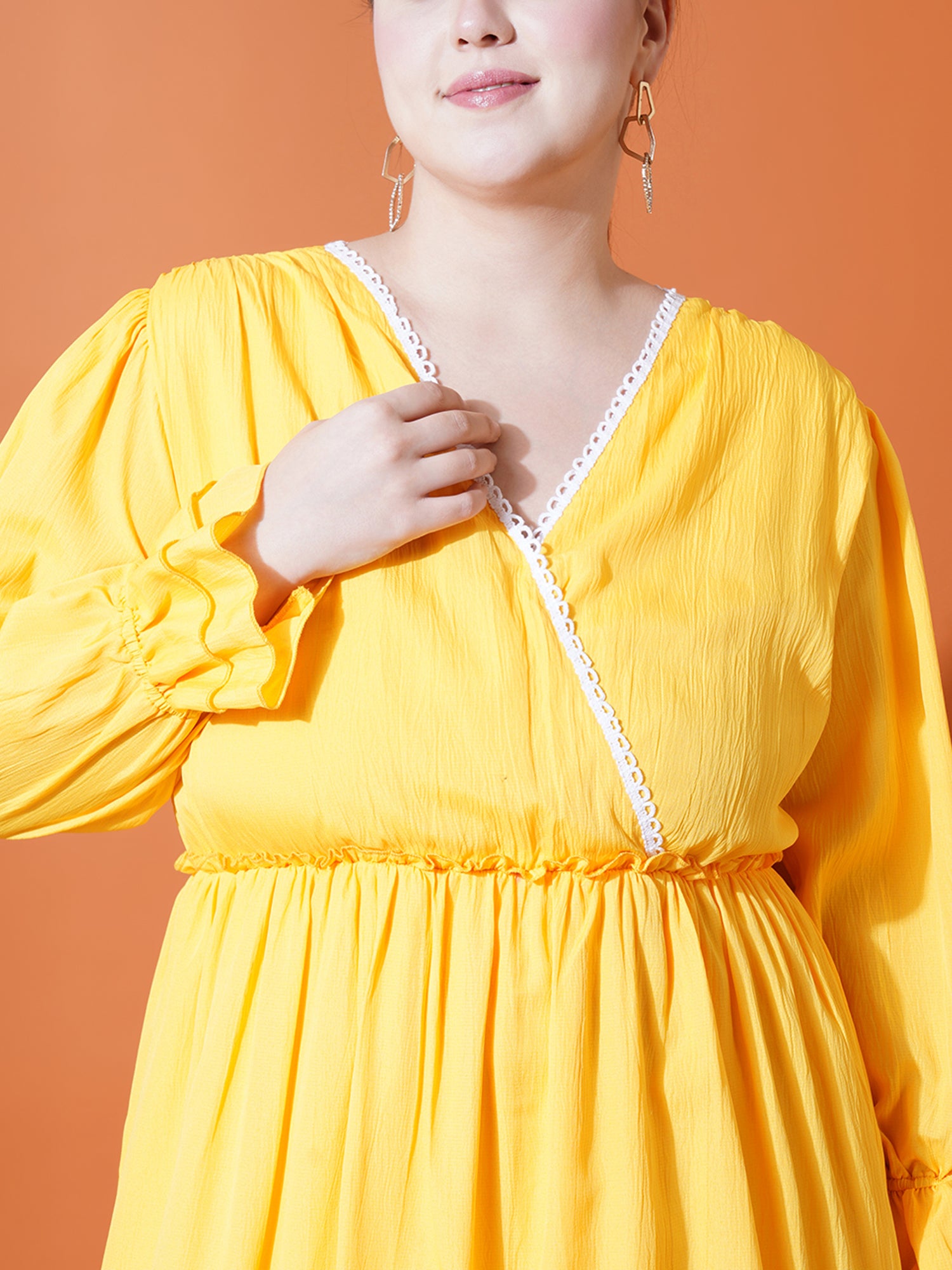 Women Plus Size Bell Sleeve Ruffled Fit & Flare Midi Dress