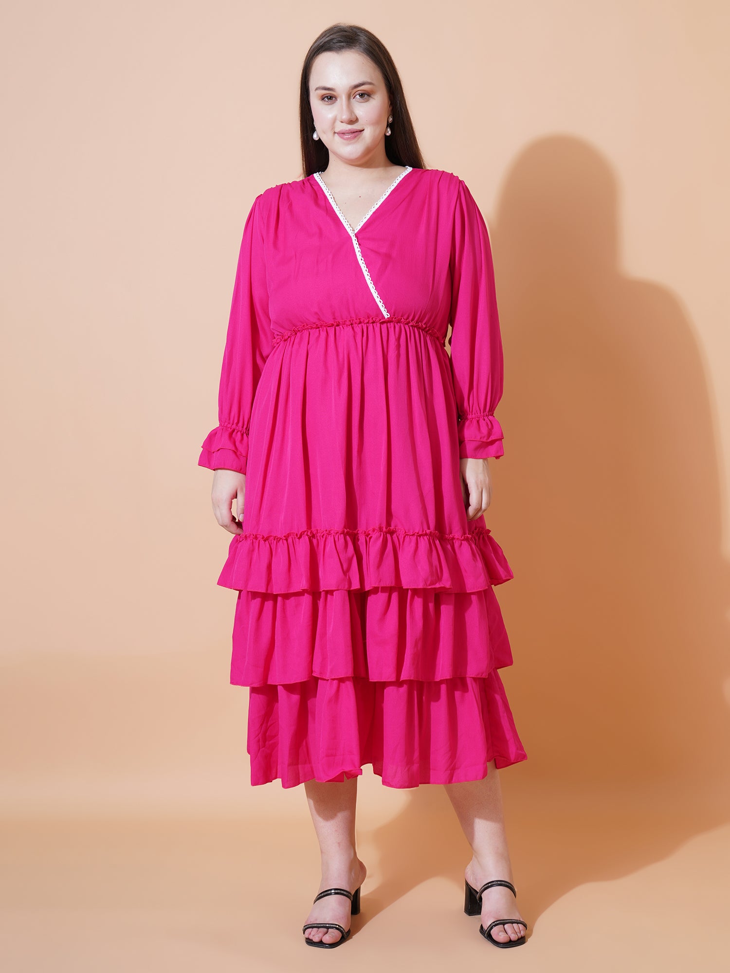 Women Plus Size Bell Sleeve Fit & Flare Midi Dress