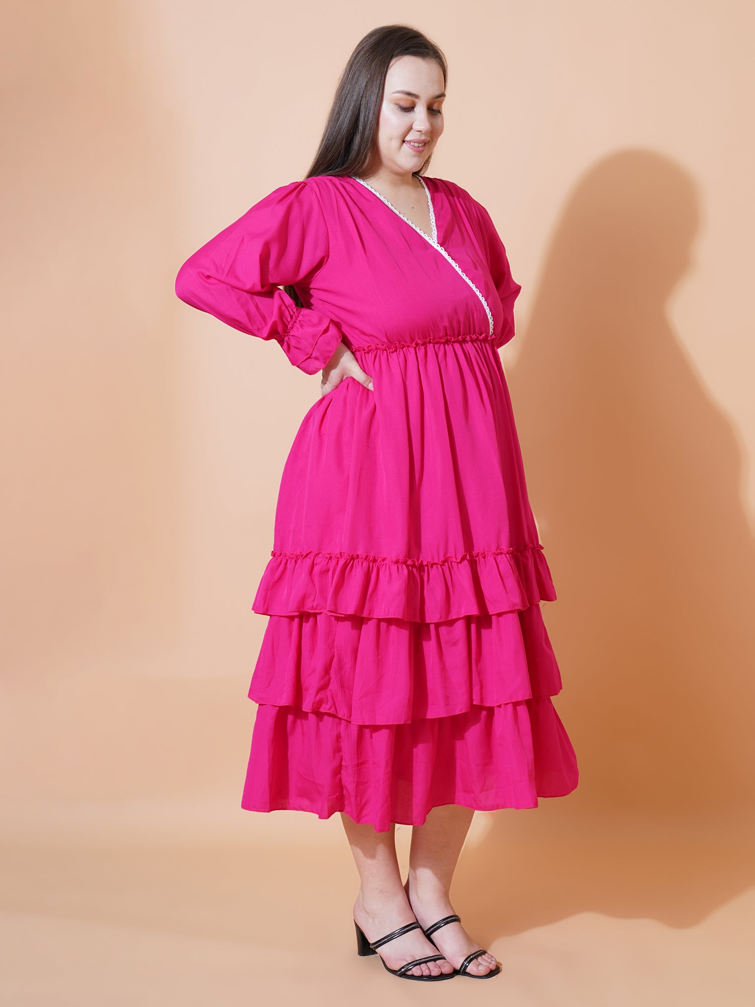 Women Plus Size Bell Sleeve Fit & Flare Midi Dress