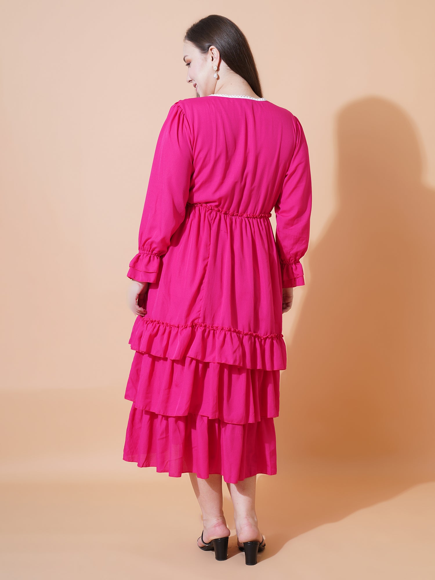 Women Plus Size Bell Sleeve Fit & Flare Midi Dress