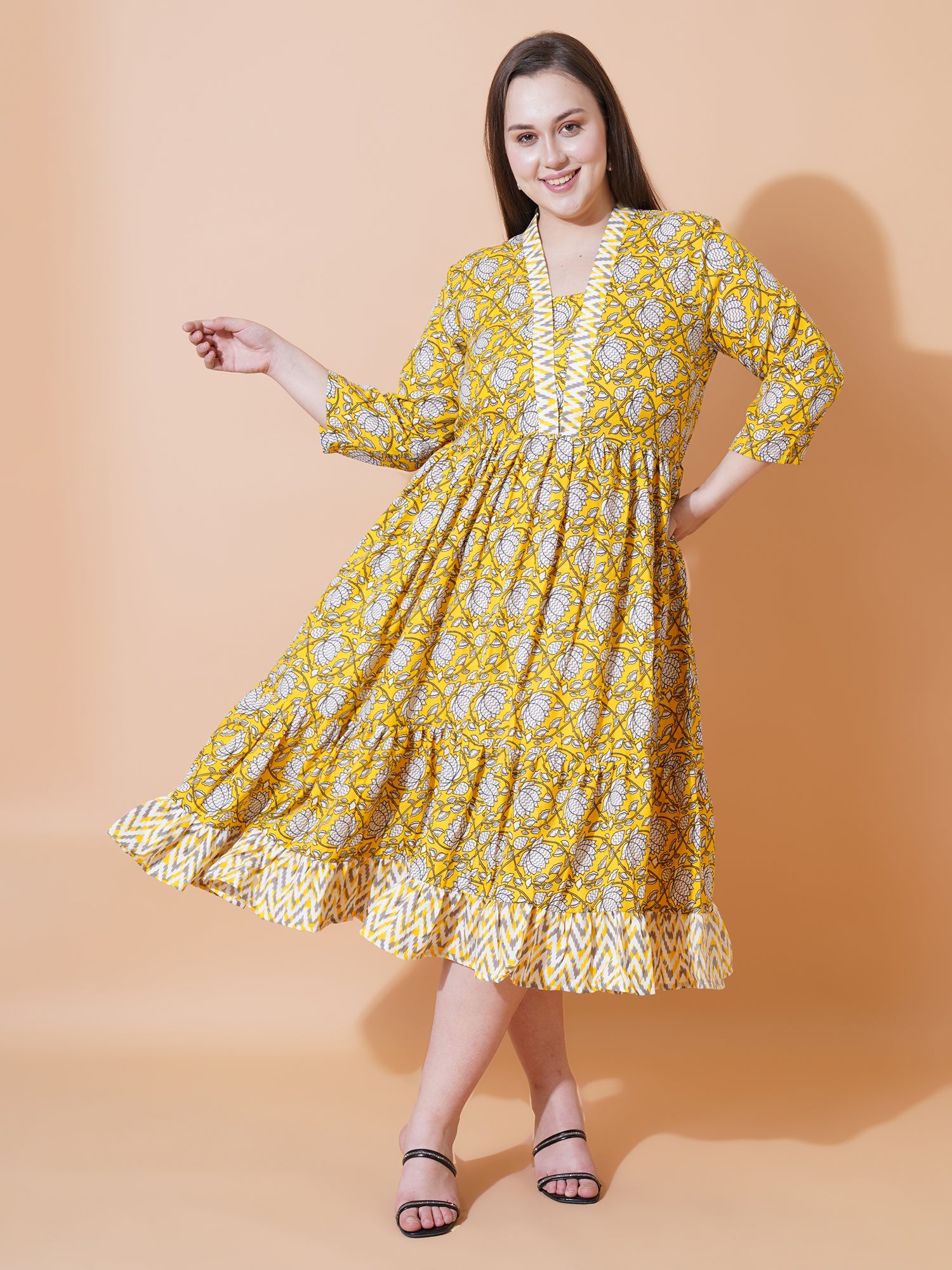 Women Plus Size Floral Print Fit & Flare Midi Dress