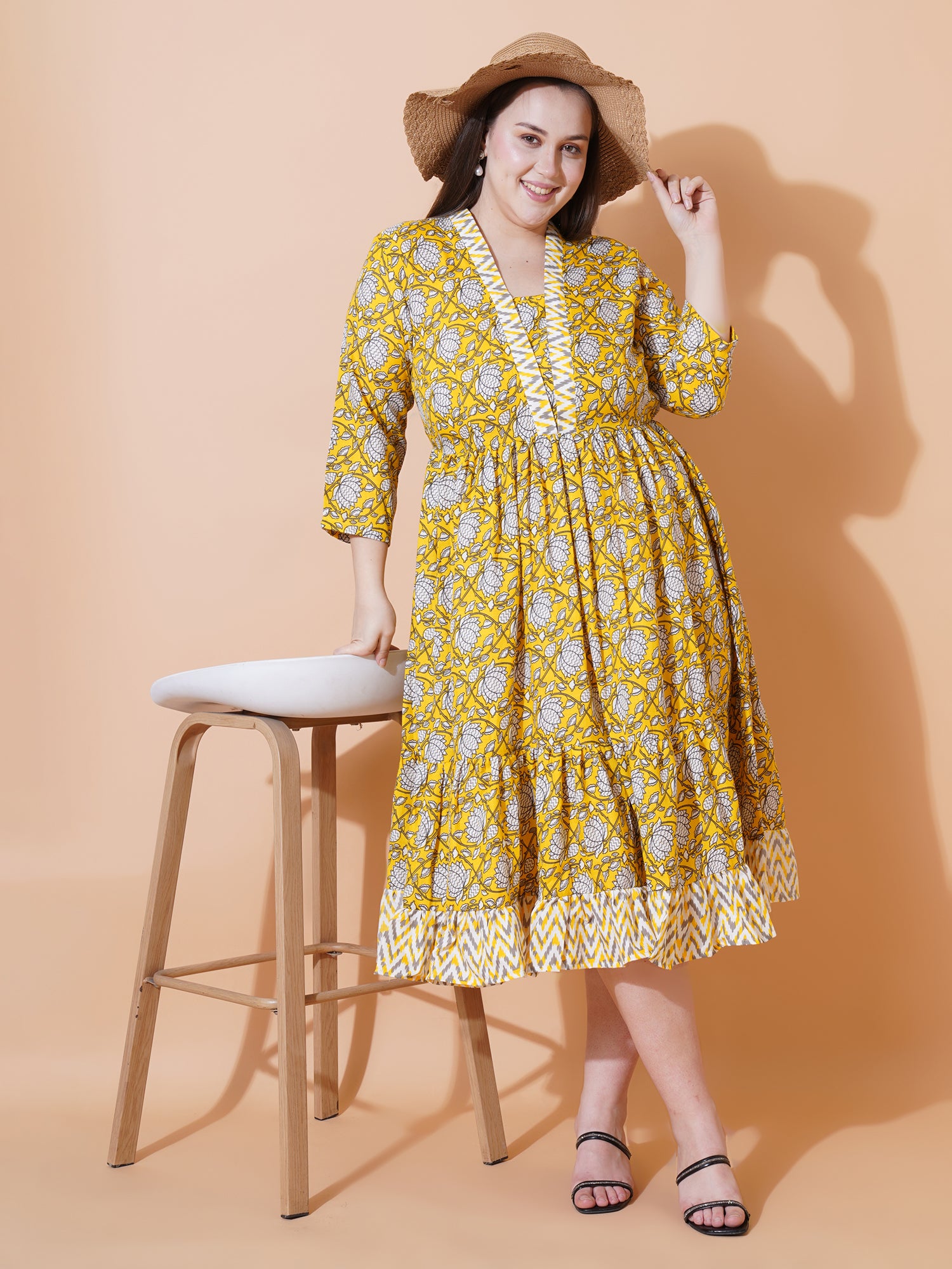 Women Plus Size Floral Print Fit & Flare Midi Dress