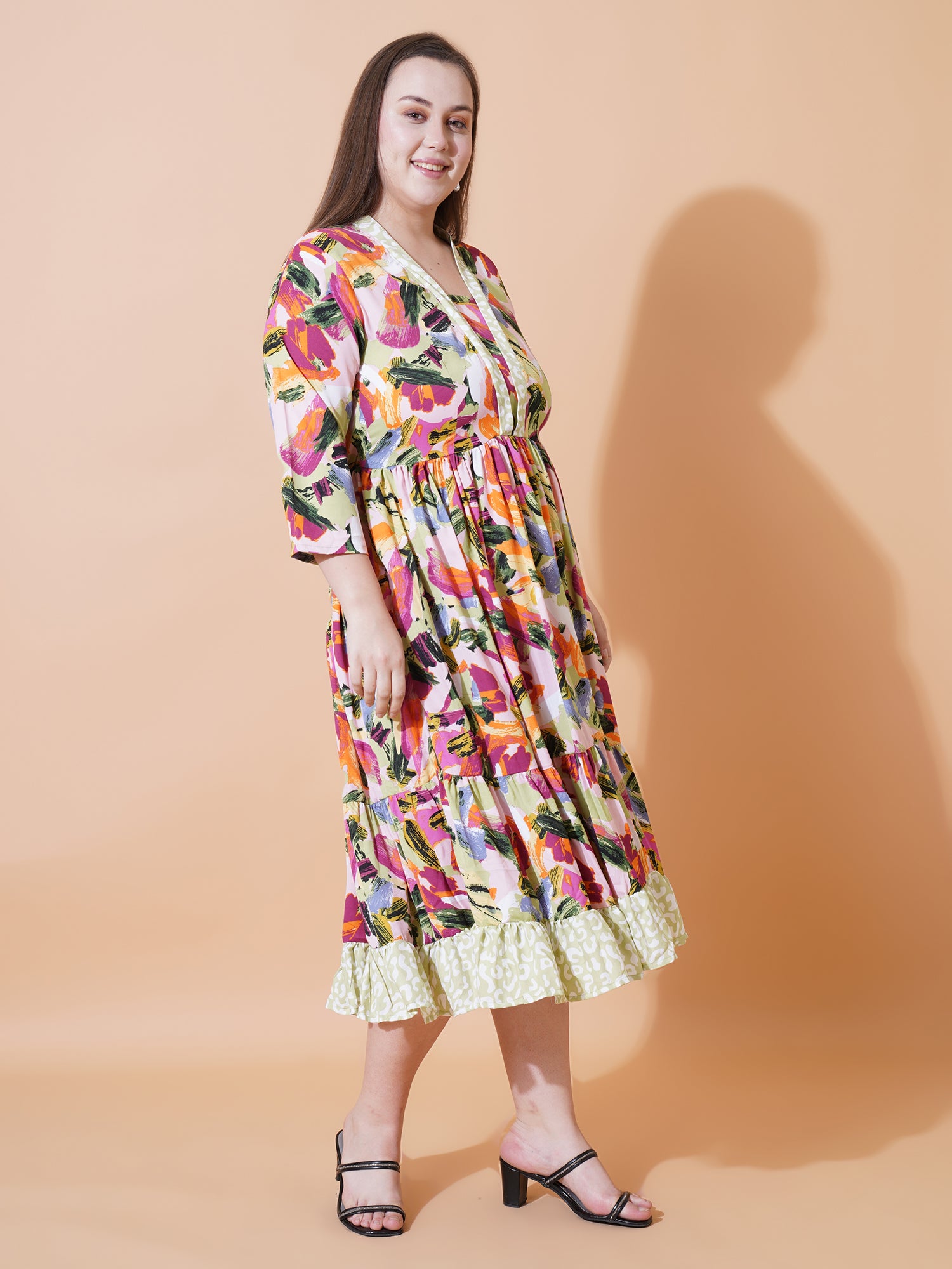 Women Plus Size Abstract Printed Plus Size Cotton Fit & Flare Midi Dress