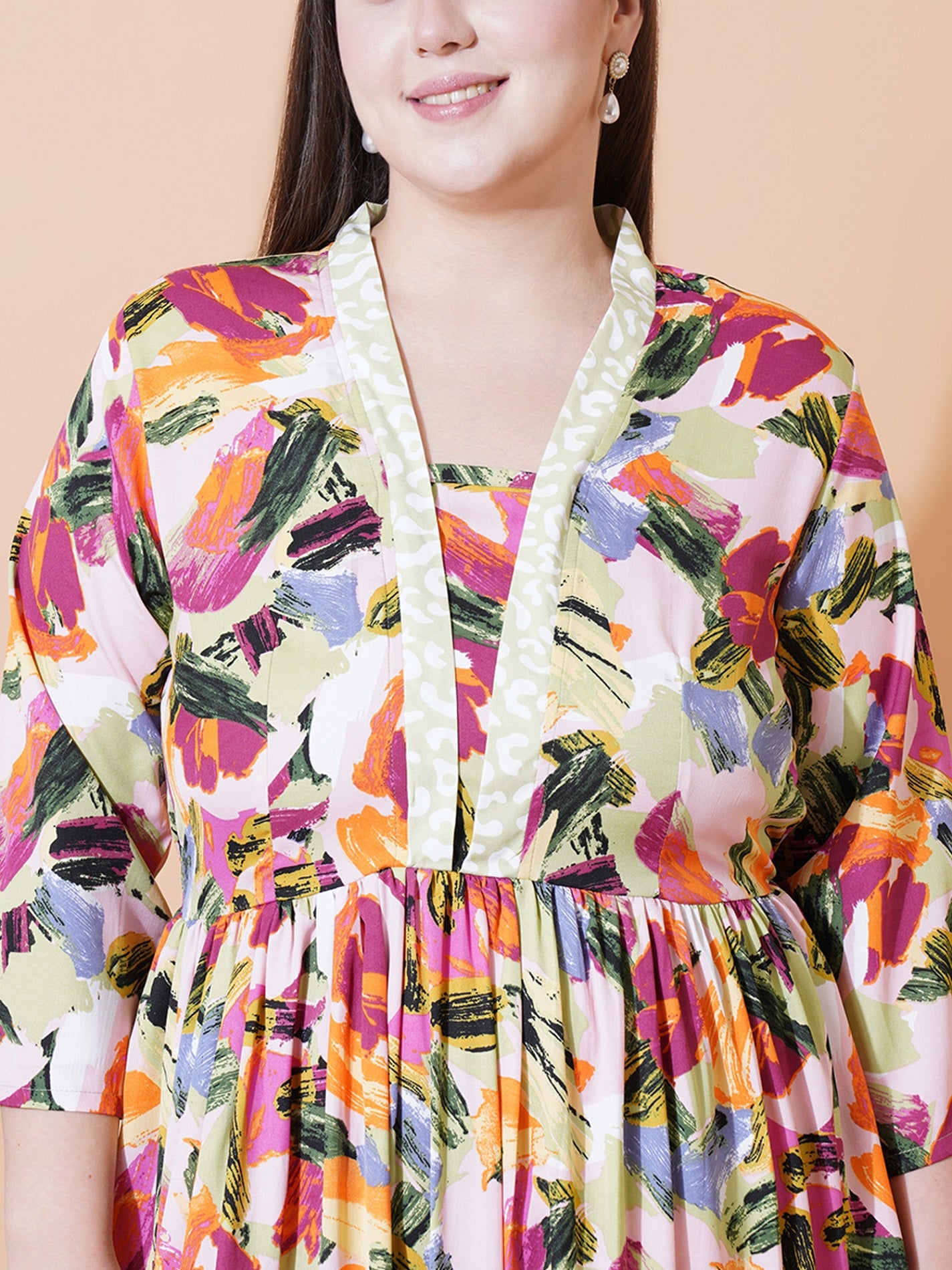 Women Plus Size Abstract Printed Plus Size Cotton Fit & Flare Midi Dress