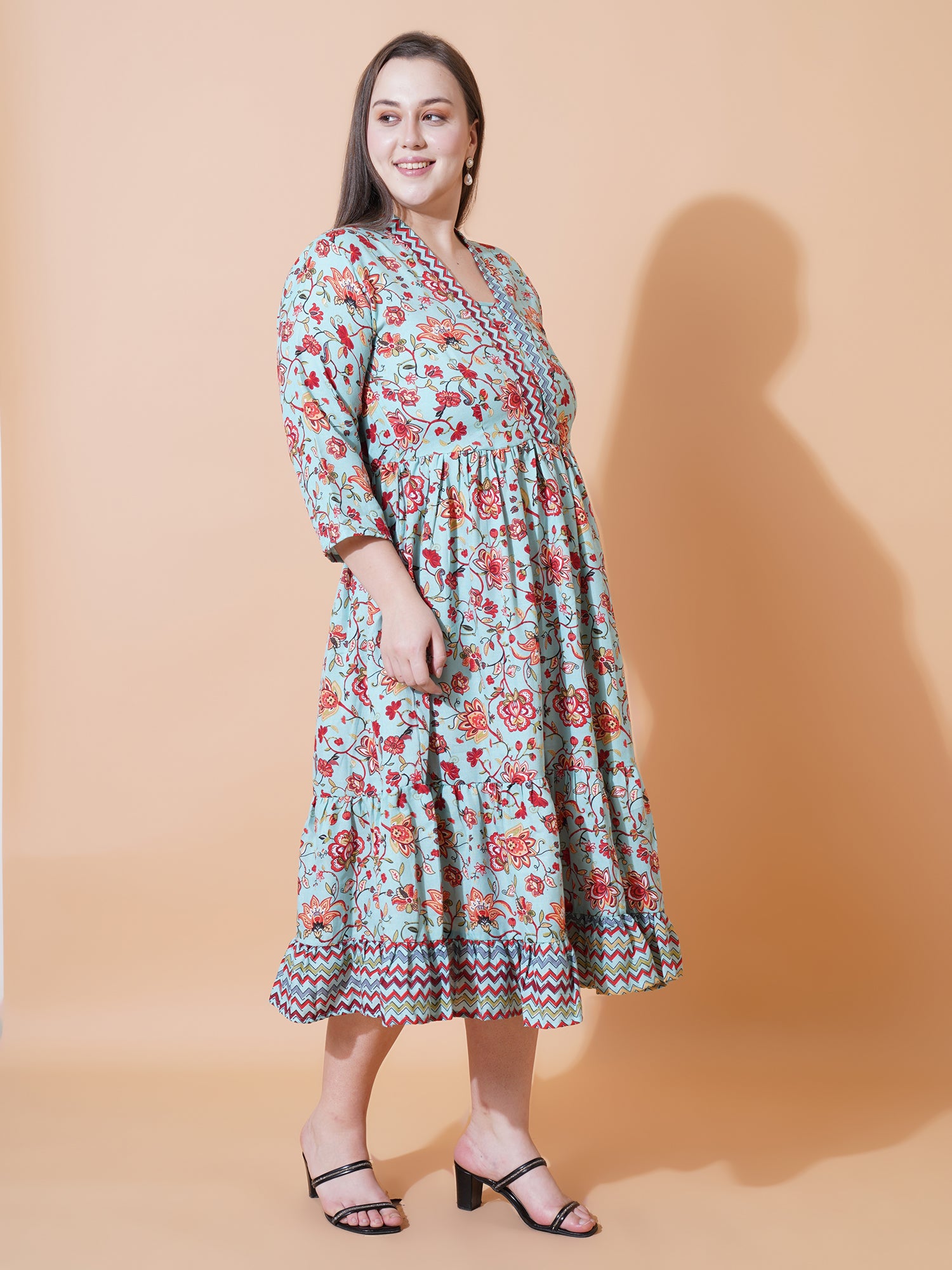 Women Plus Size Floral Print Fit & Flare Midi Dress