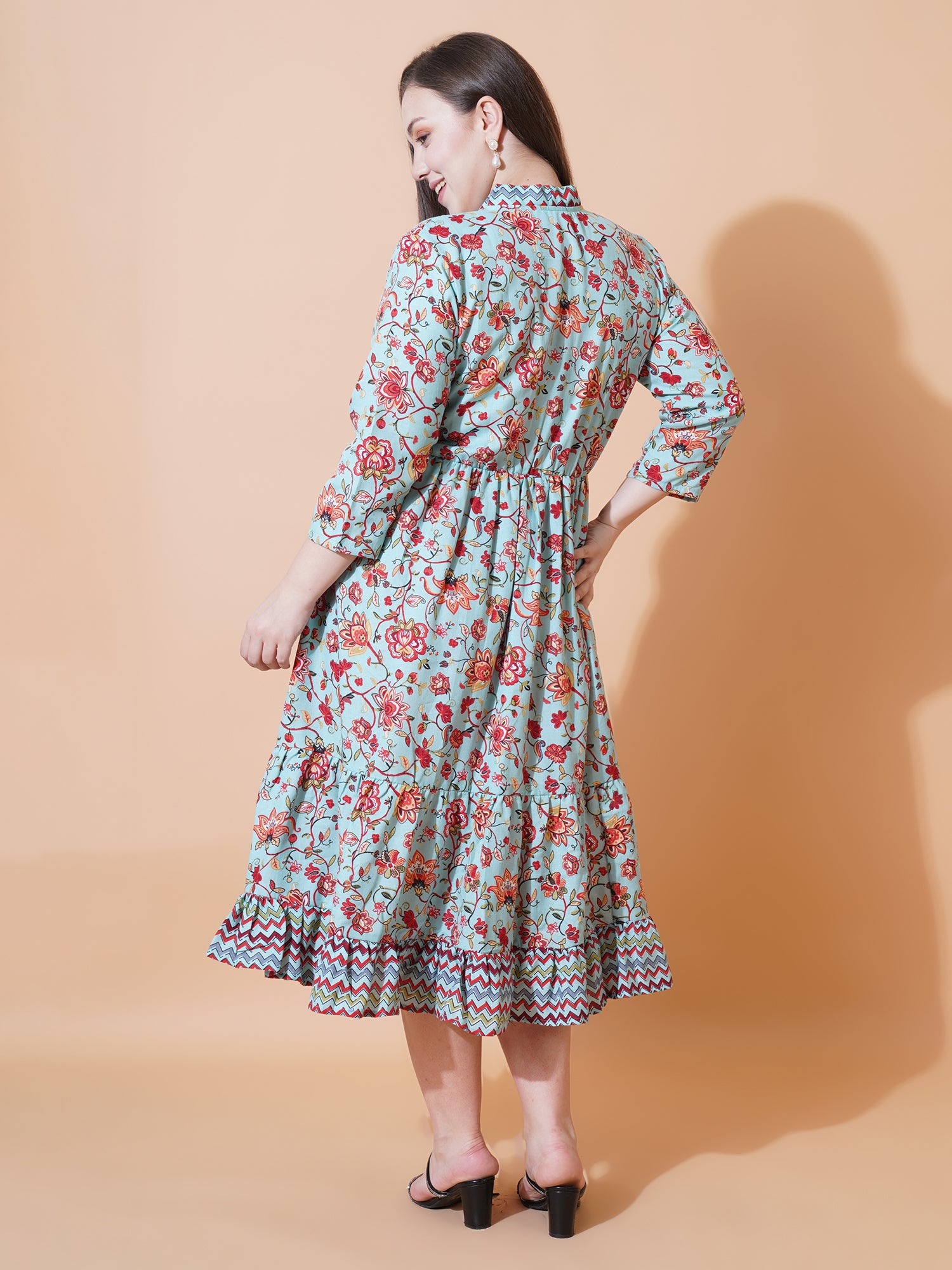 Women Plus Size Floral Print Fit & Flare Midi Dress