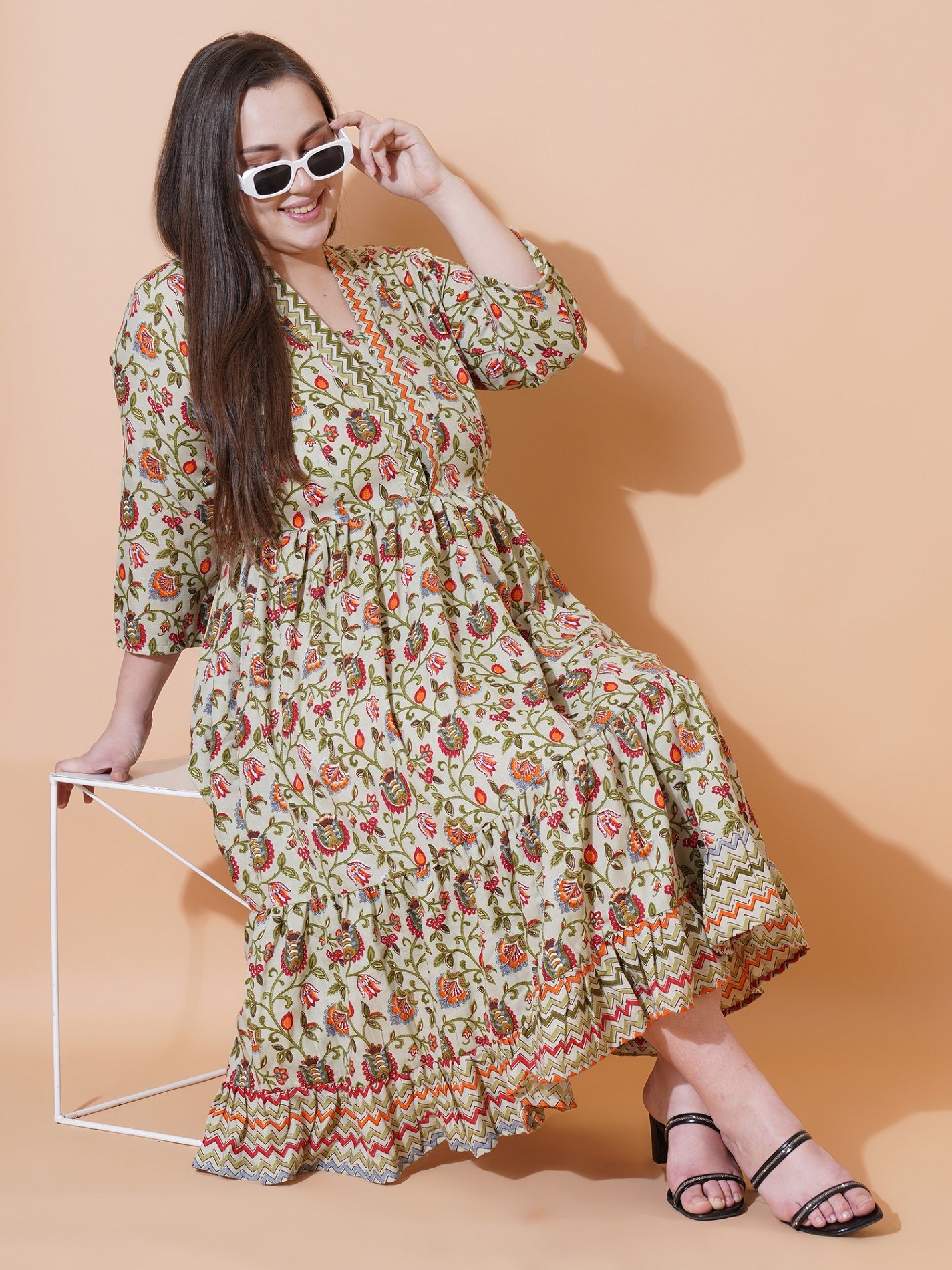 Women Plus Size Floral Print Fit & Flare Midi Dress