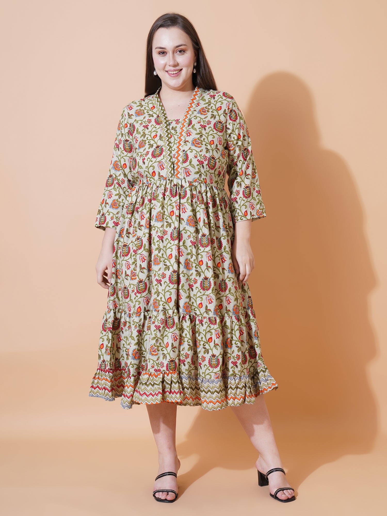 Women Plus Size Floral Print Fit & Flare Midi Dress