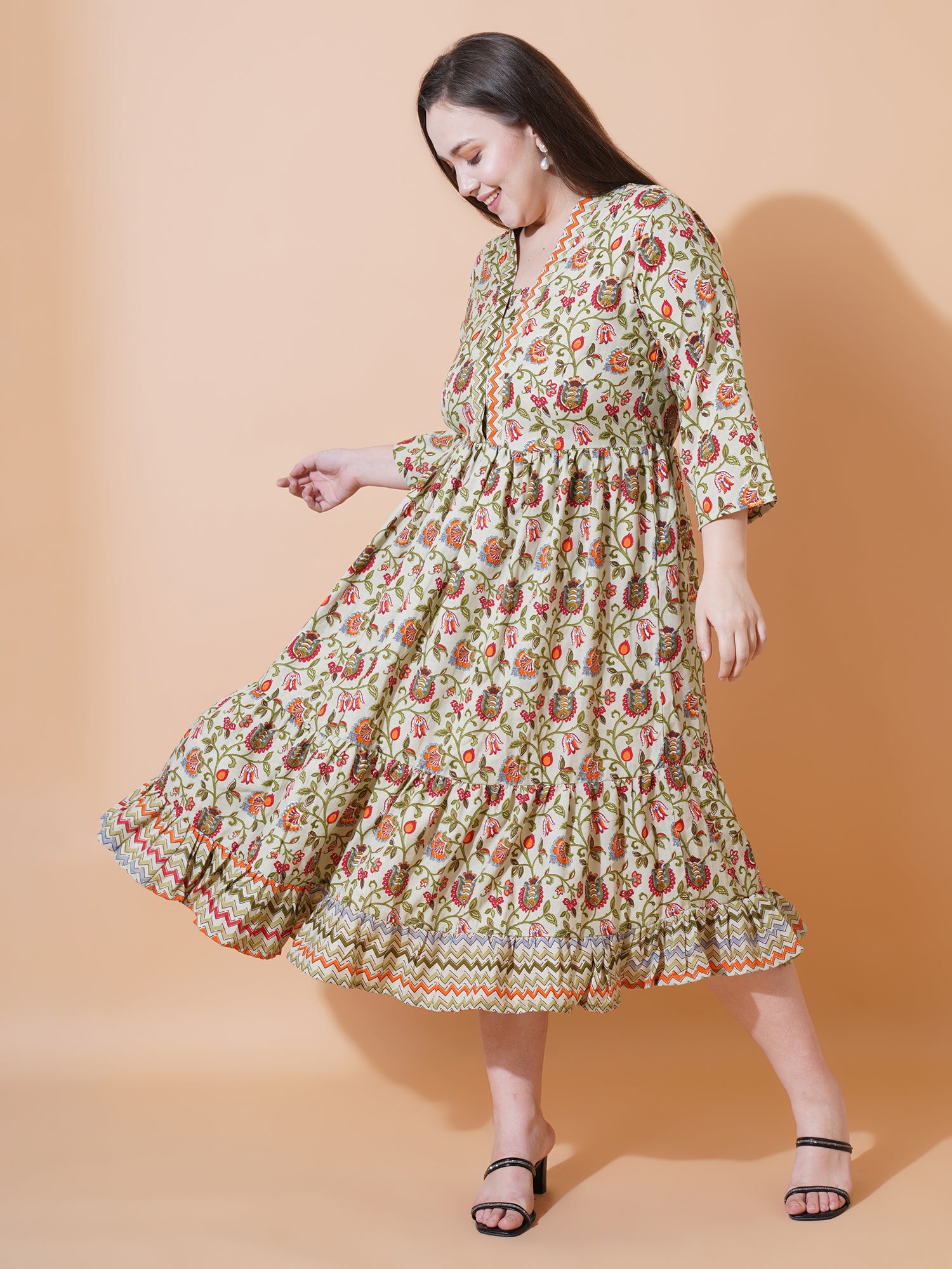 Women Plus Size Floral Print Fit & Flare Midi Dress