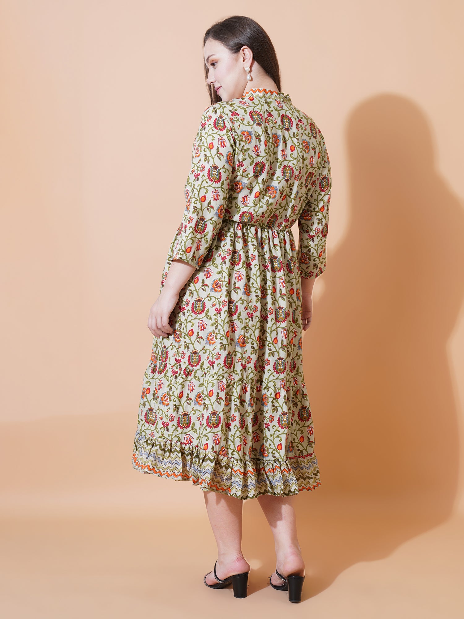 Women Plus Size Floral Print Fit & Flare Midi Dress