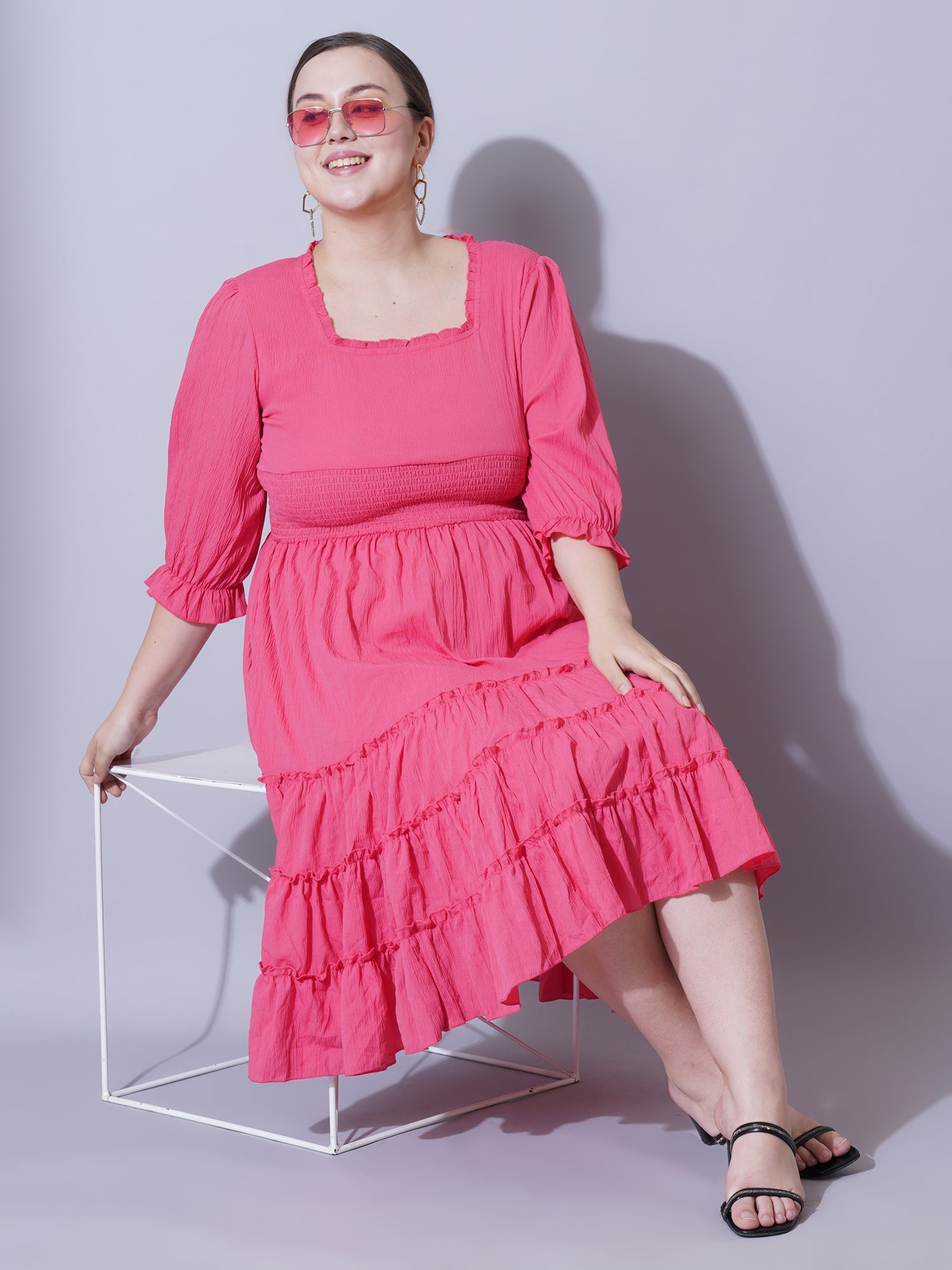 Women Plus Size Bell Sleeve Ruffled Fit & Flare Dress