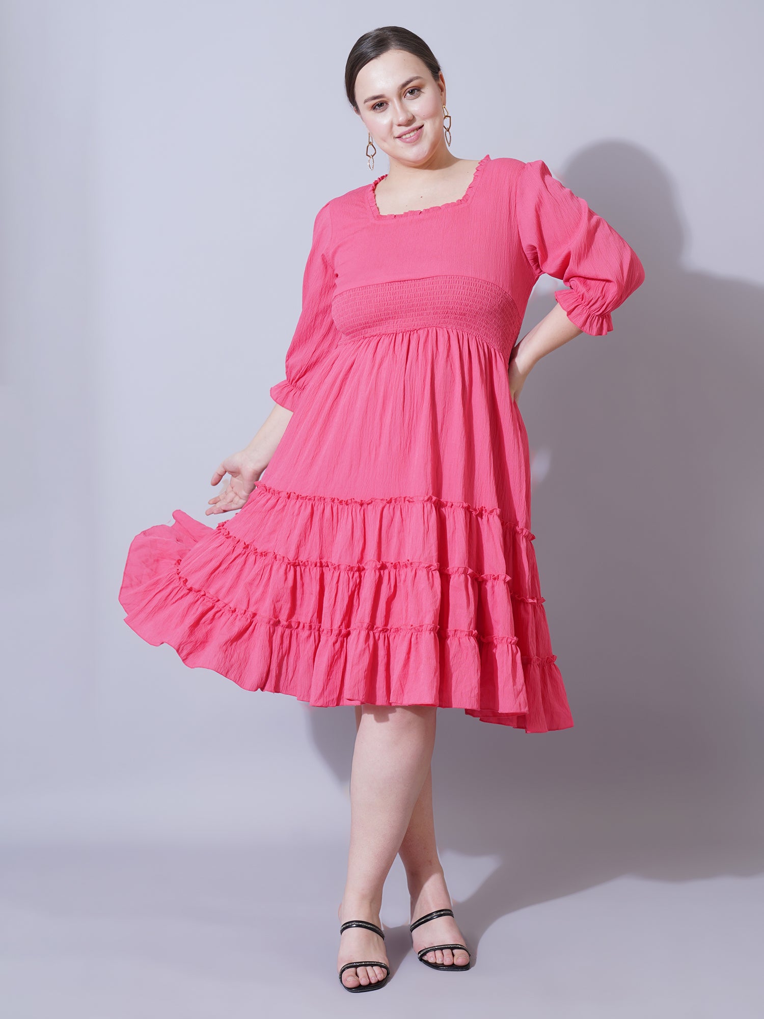 Women Plus Size Bell Sleeve Ruffled Fit & Flare Dress