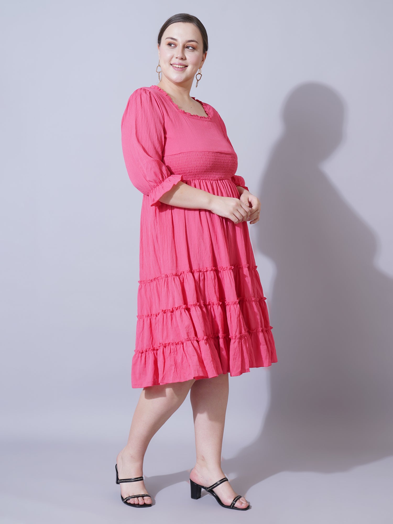 Women Plus Size Bell Sleeve Ruffled Fit & Flare Dress