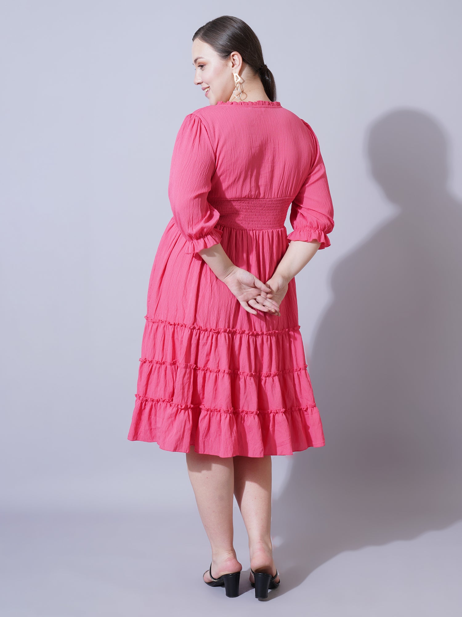 Women Plus Size Bell Sleeve Ruffled Fit & Flare Dress