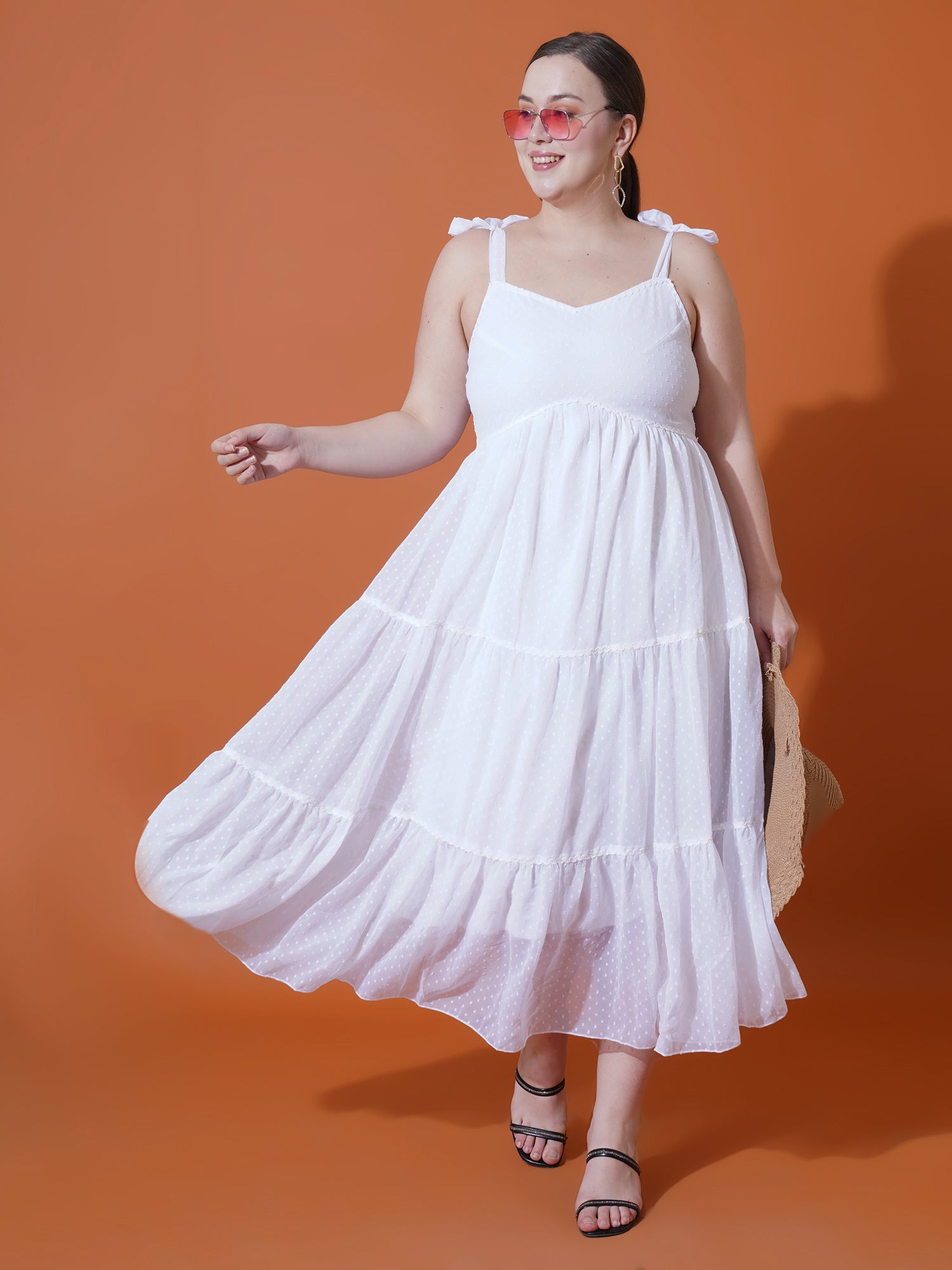 Women Plus Size Print Georgette Maxi Midi Dress