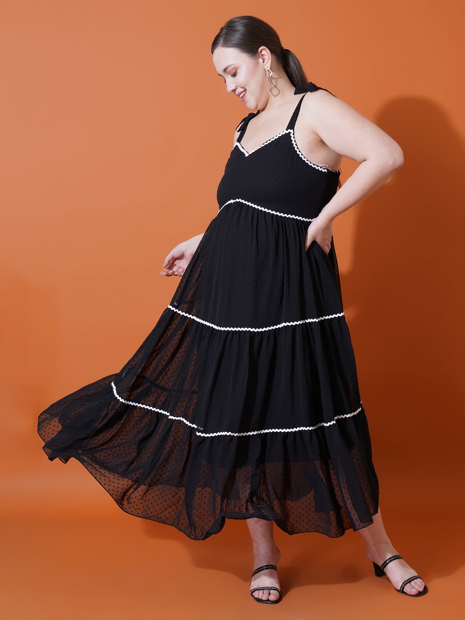 Women Plus Size Printed Shoulder Straps Maxi Dress