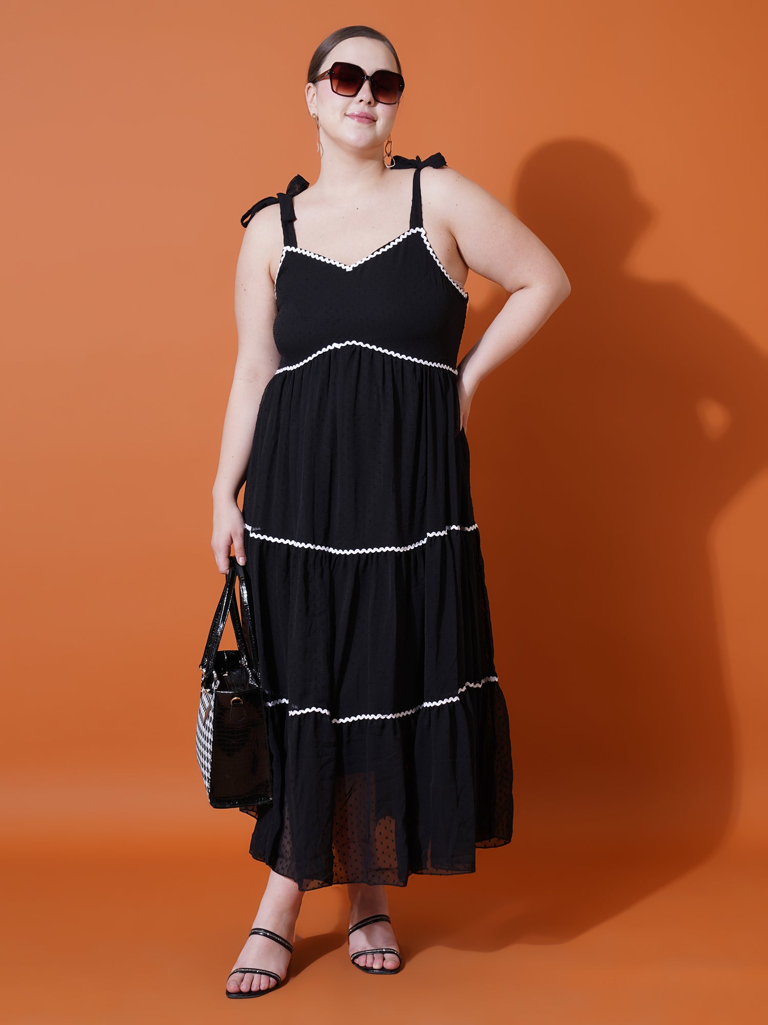 Women Plus Size Printed Shoulder Straps Maxi Dress