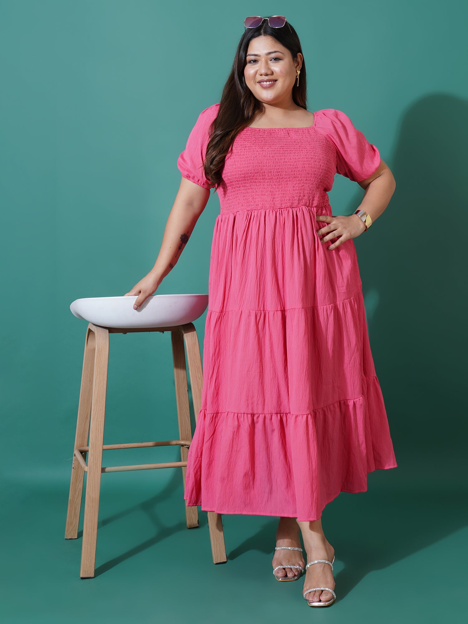 U&F Beyond Women Plus Size Puff Sleeve Tiered Maxi Dress