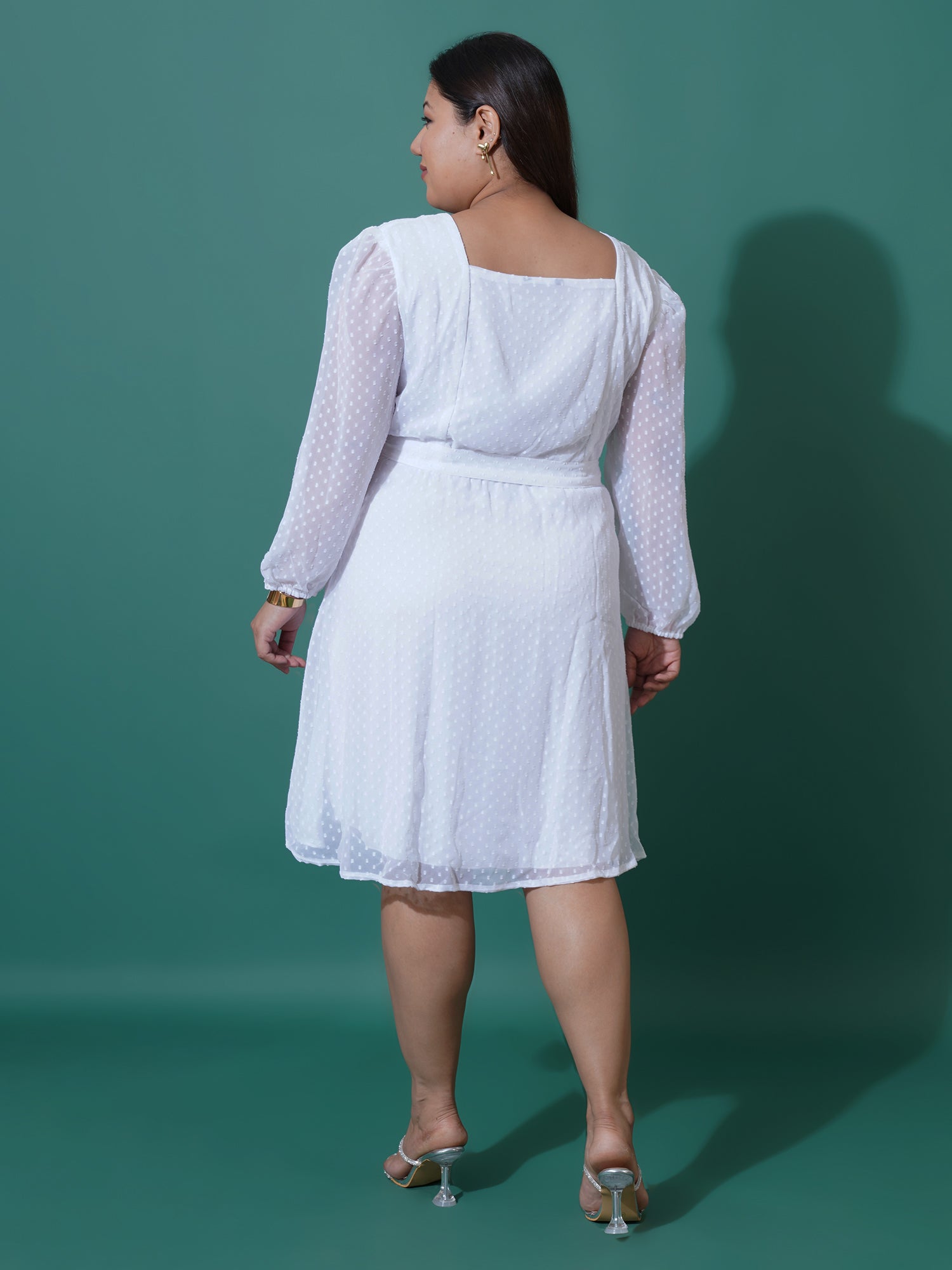 Women Plus Size Puff Sleeve Fit & Flare Dress