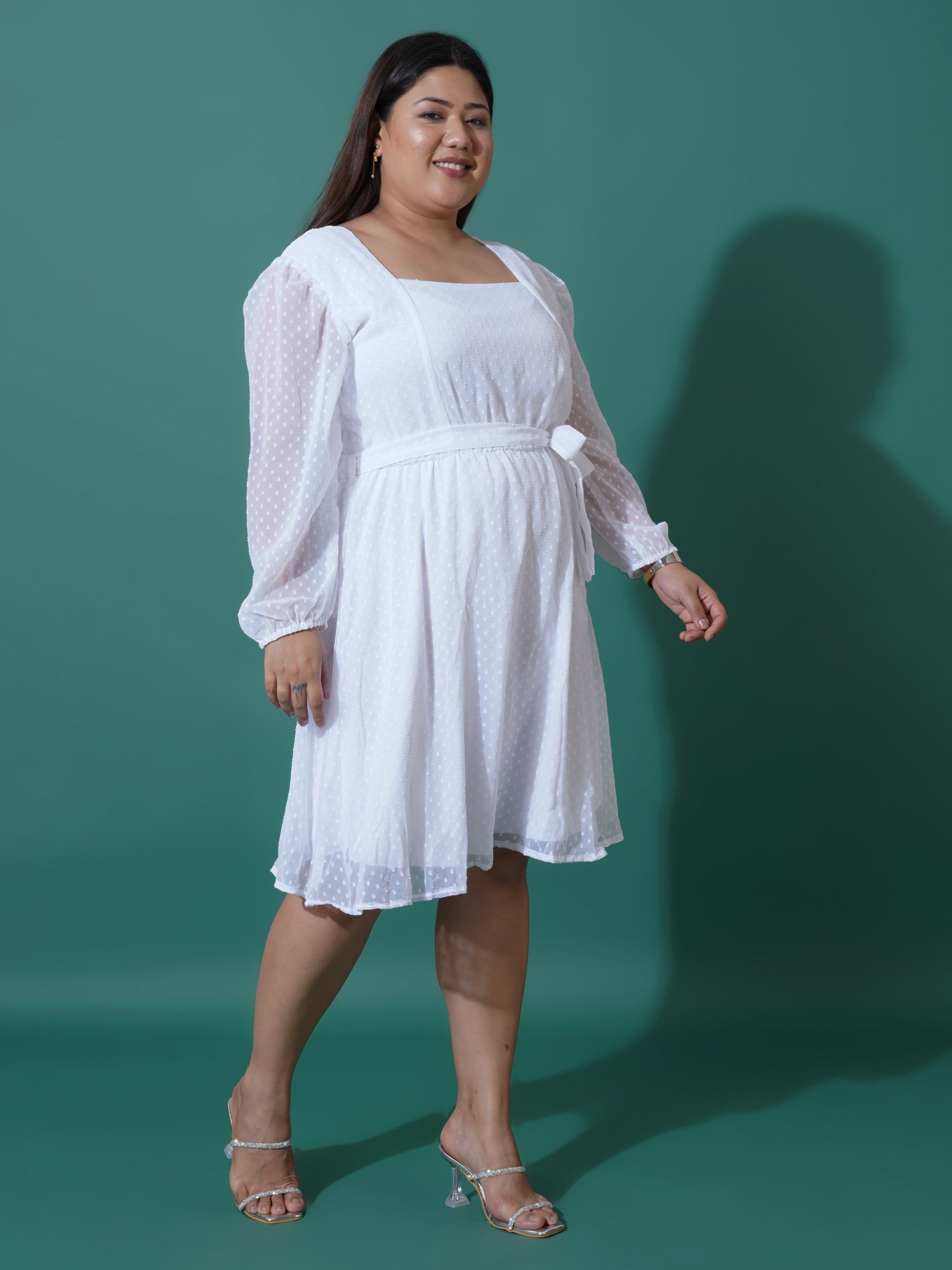 Women Plus Size Puff Sleeve Fit & Flare Dress