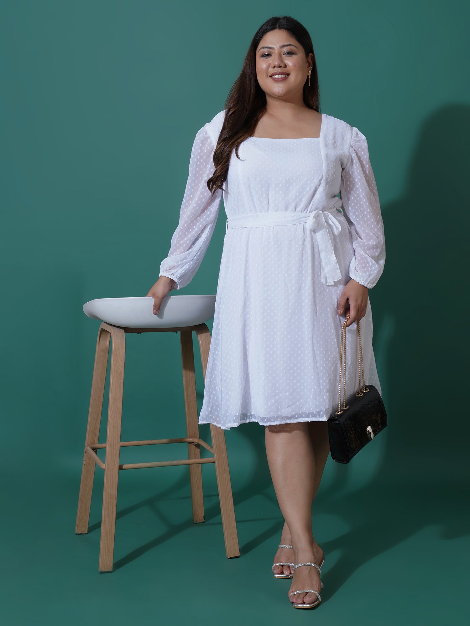 Women Plus Size Puff Sleeve Fit & Flare Dress