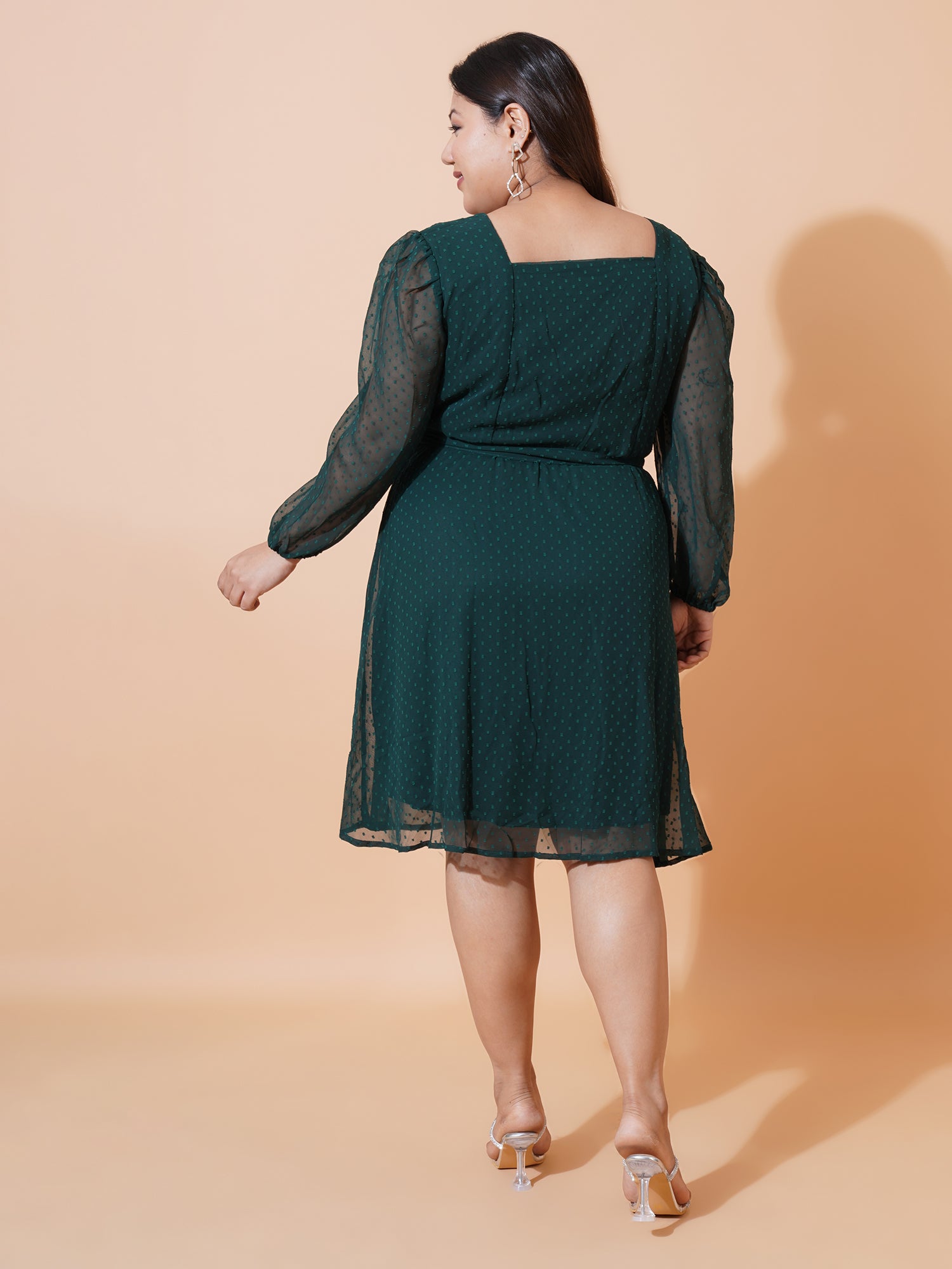 Women Plus Size Puff Sleeves Fit & Flare Dress